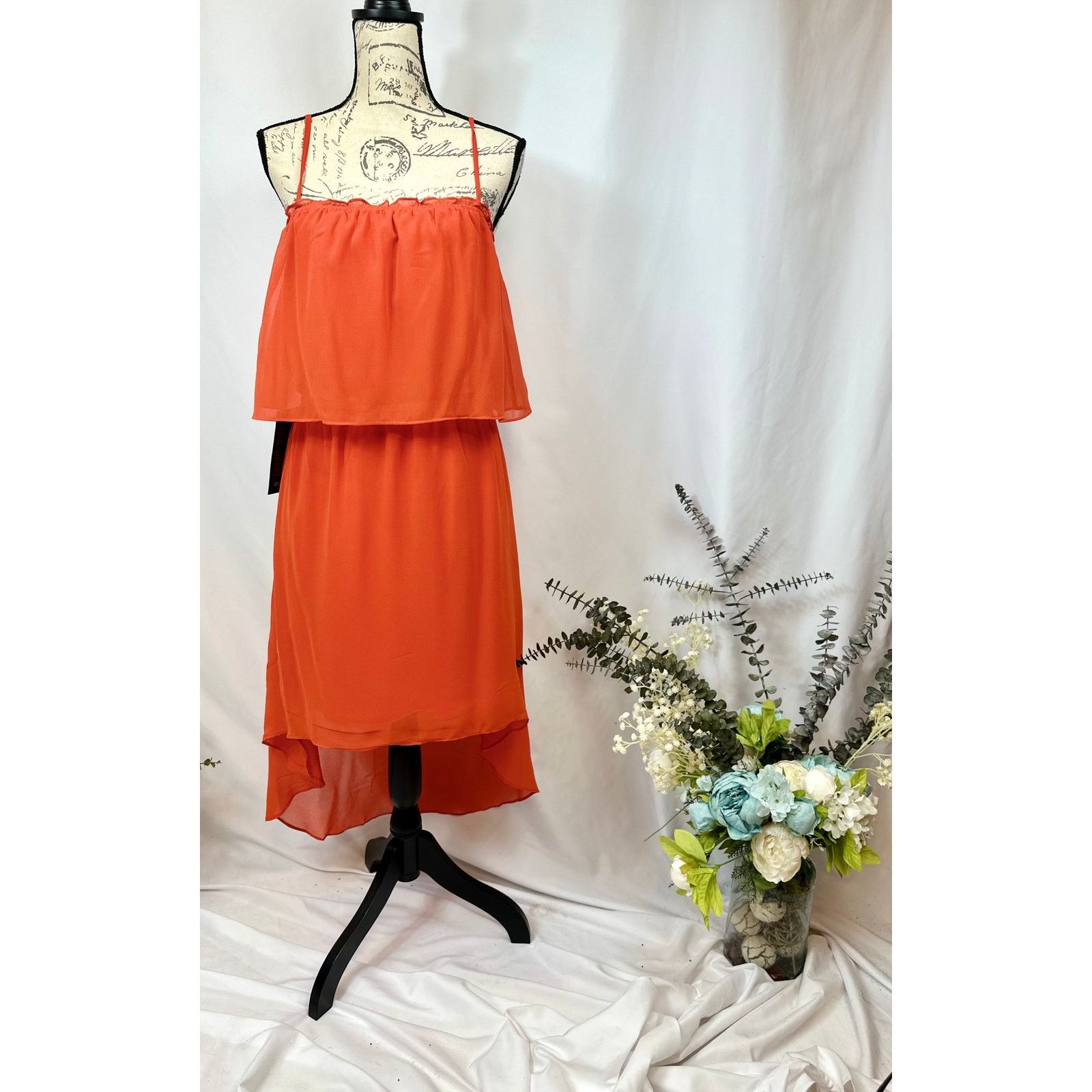 Bebe Bebe Square Neck High Low Chiffon Sleeveless Dress Orange L Size L / US 10 / IT 46 - 6 Thumbnail