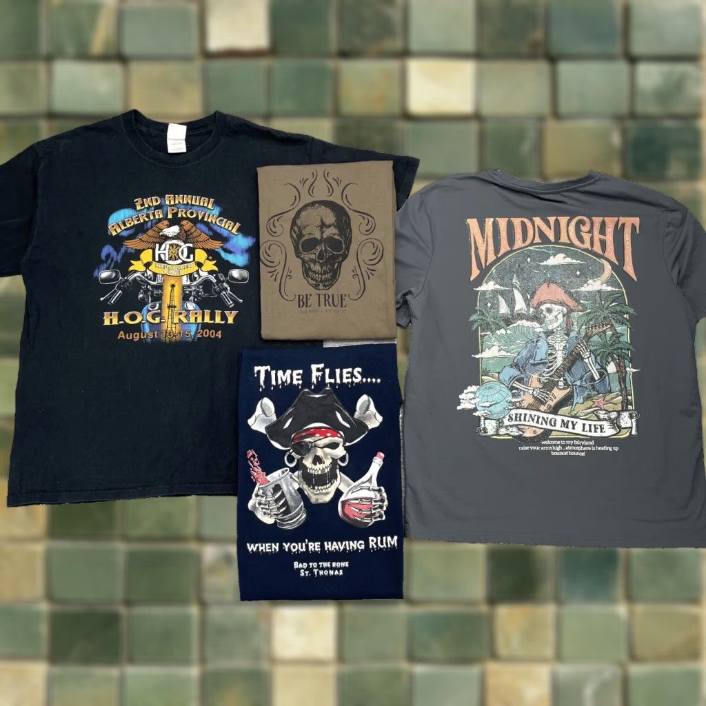 Vintage T Shirt Lot of 4 Mens Large Mix Brands Outdoor Workwear Biker Moto Grunge Skate Size US L / EU 52-54 / 3 - 1 Thumbnail