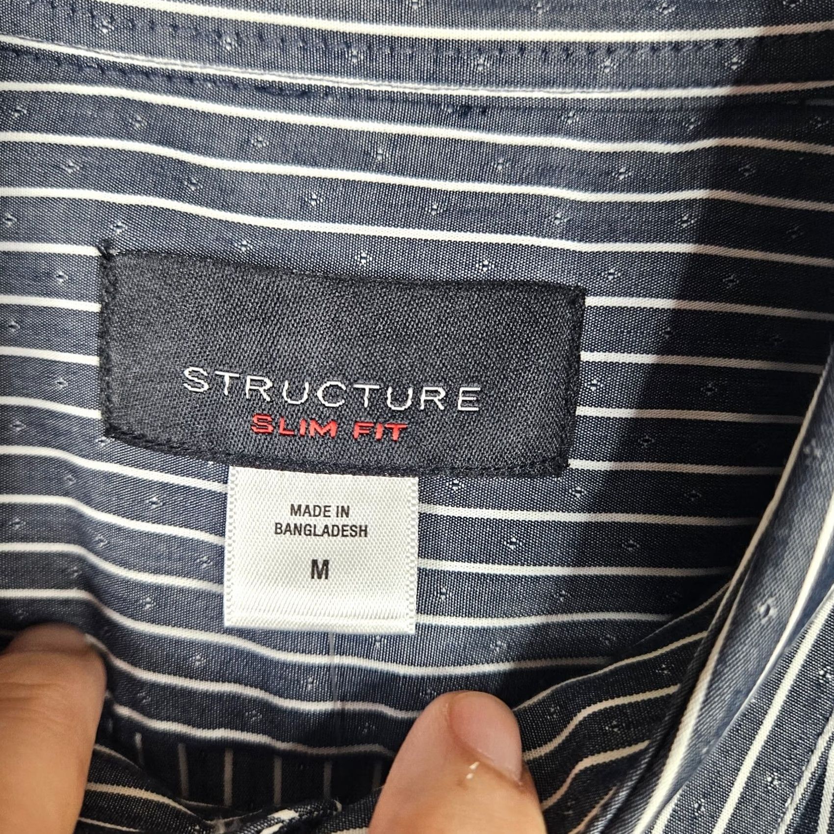 Vintage Structure Slim Fit Men's Gray White Stripes Long sleeve Button up Shirt M Size US M / EU 48-50 / 2 - 4 Thumbnail