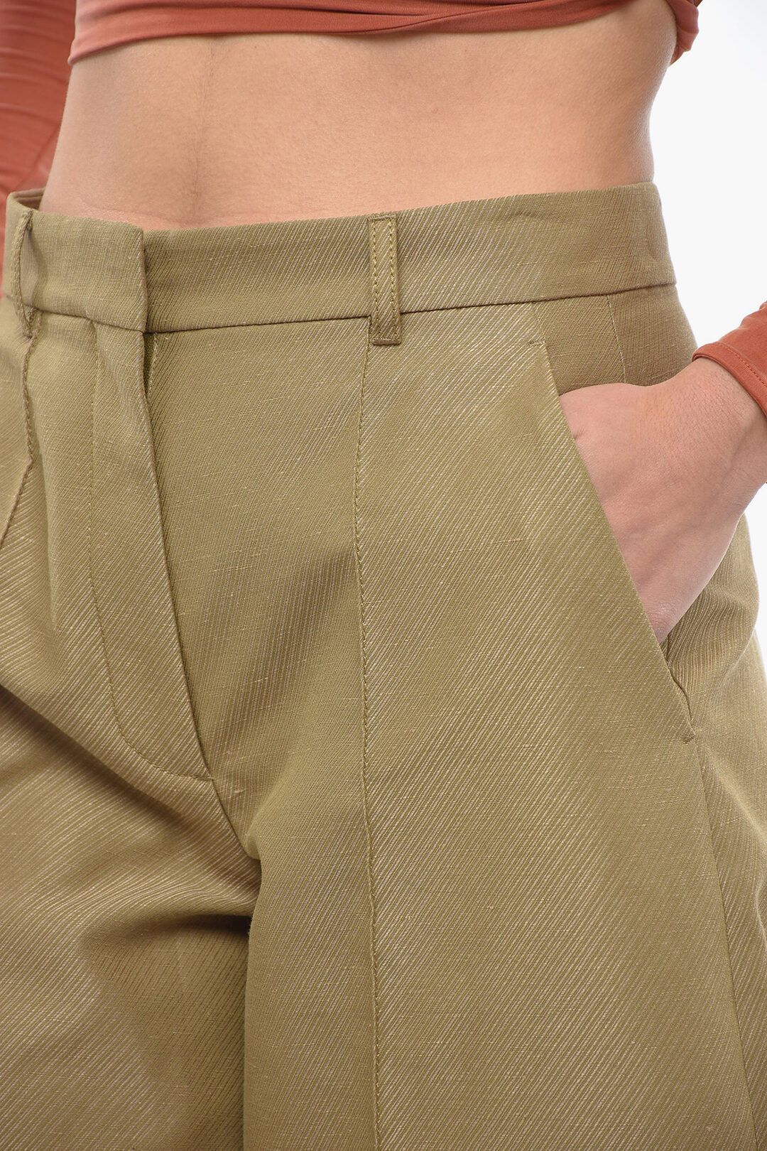 Stella McCartney og1mm0824 Zipped Ankle Wool Pant in Khaki Size 28" / US 6 / IT 42 - 3 Thumbnail