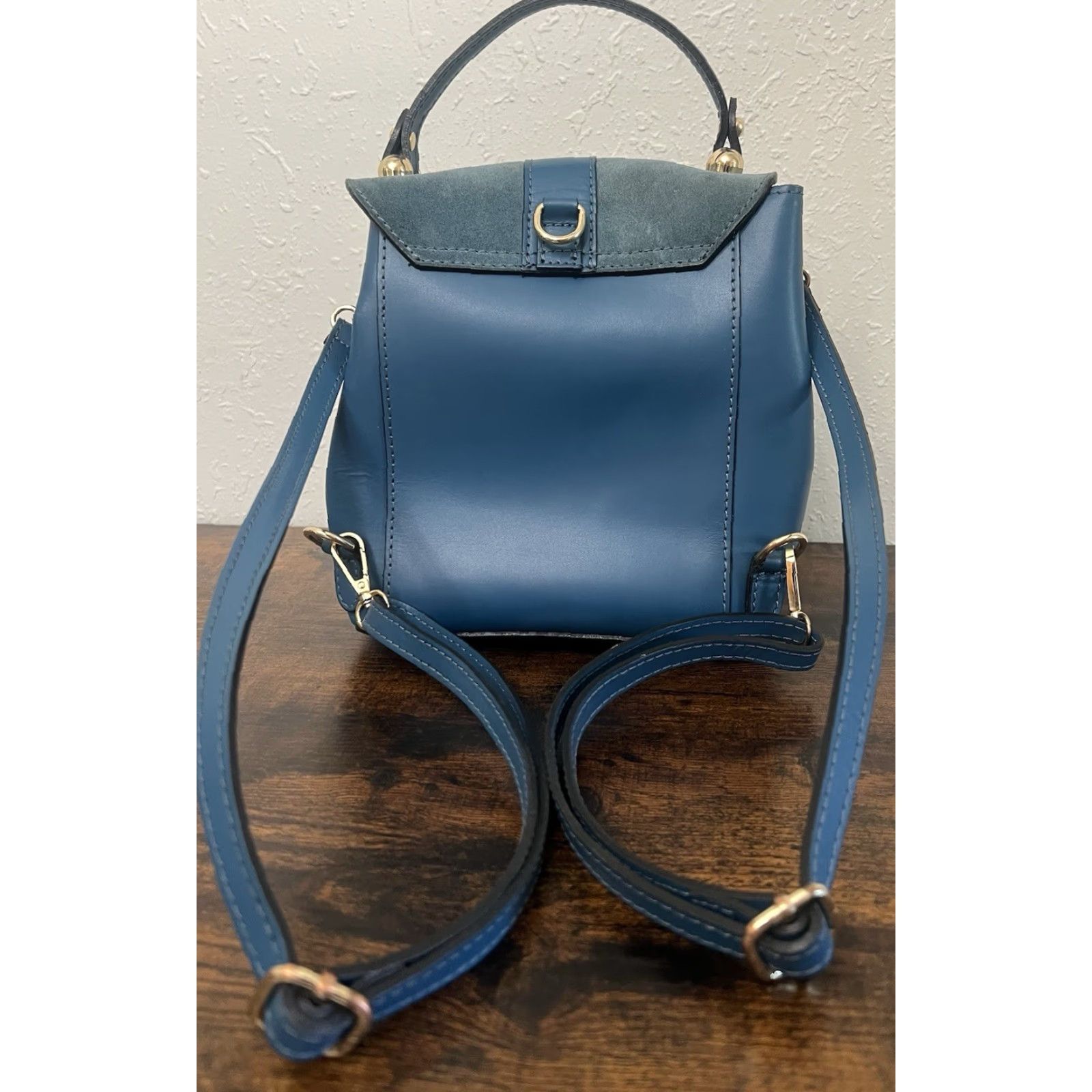 Vintage Viola Castellani Blue Leather Suede Mini Backpack Convertible Handbag Italy Backpack Womens Small Blue Leather Size ONE SIZE - 5 Thumbnail