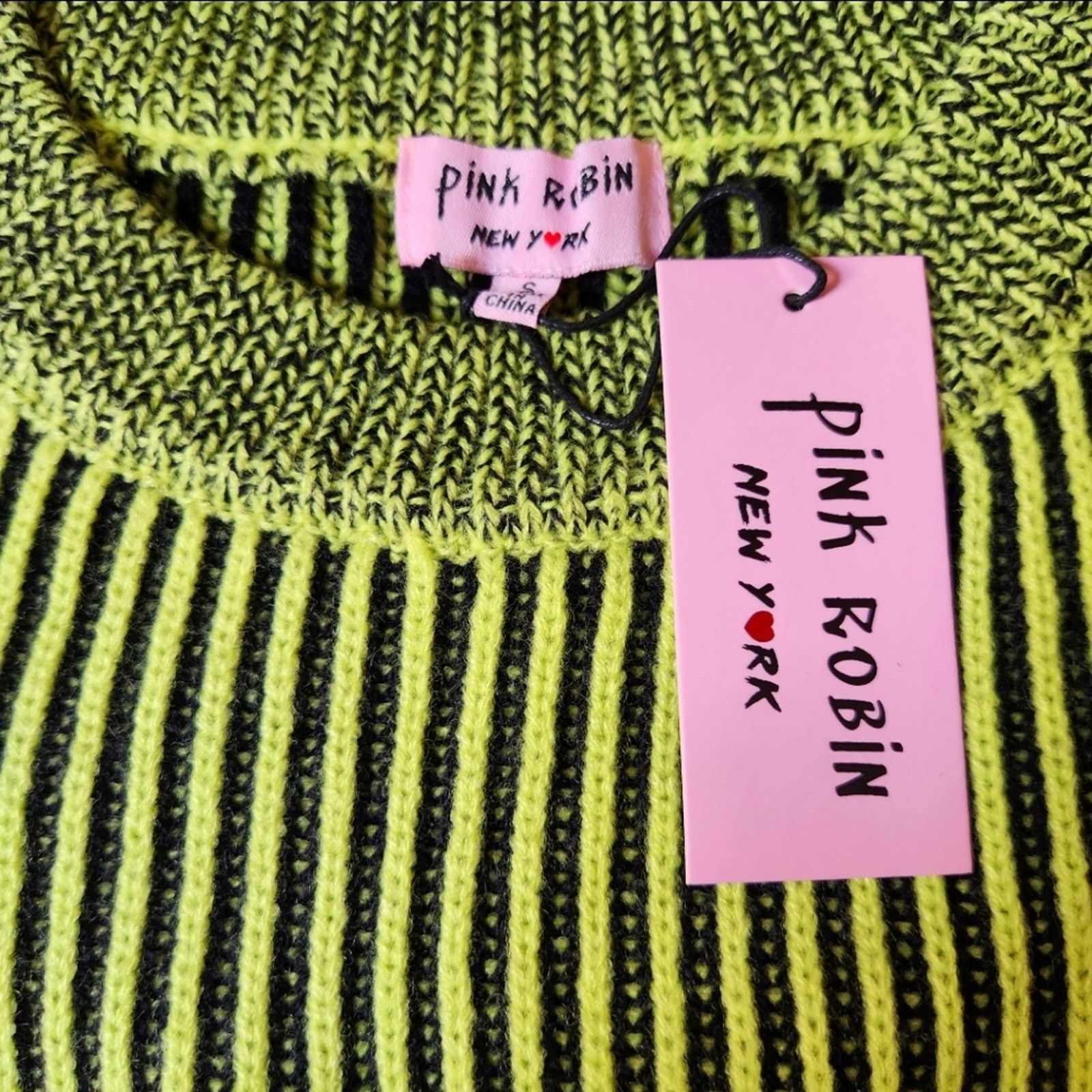 Other PINK ROBIN ☆ GREEN & BLACK ☆ RIBBED ☆ CREW SWEATER ☆ S ☆ NWT Size S / US 4 / IT 40 - 4 Thumbnail