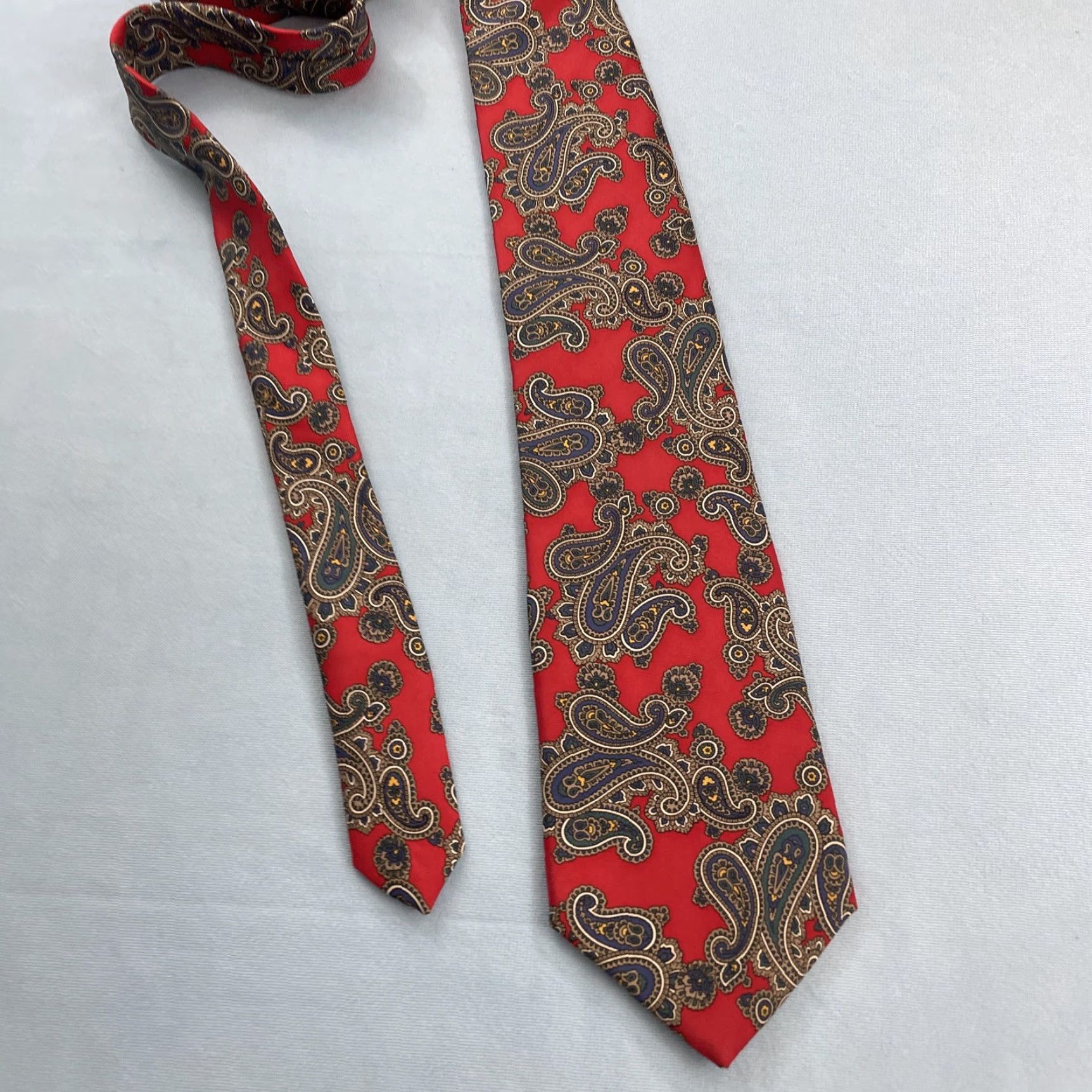 Vintage Hathaway Tie Men vtg 80s Silk Italy Western Double Paisley Red NeckTie 3.5x57 Size ONE SIZE - 3 Thumbnail