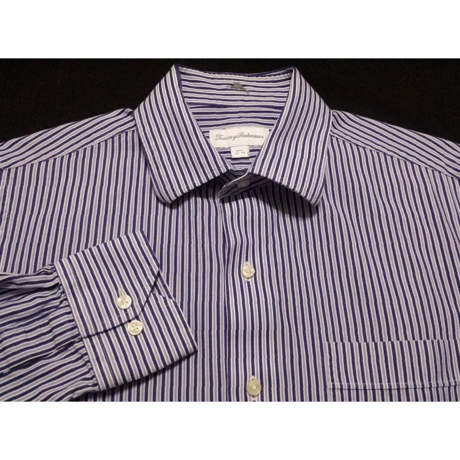 Tommy Bahama Tommy Bahama Mens Shirt 15.5 Long Sleeve Button-Front Blue Striped Cotton Dress Shirt Mens Size US L / EU 52-54 / 3 - 2 Thumbnail