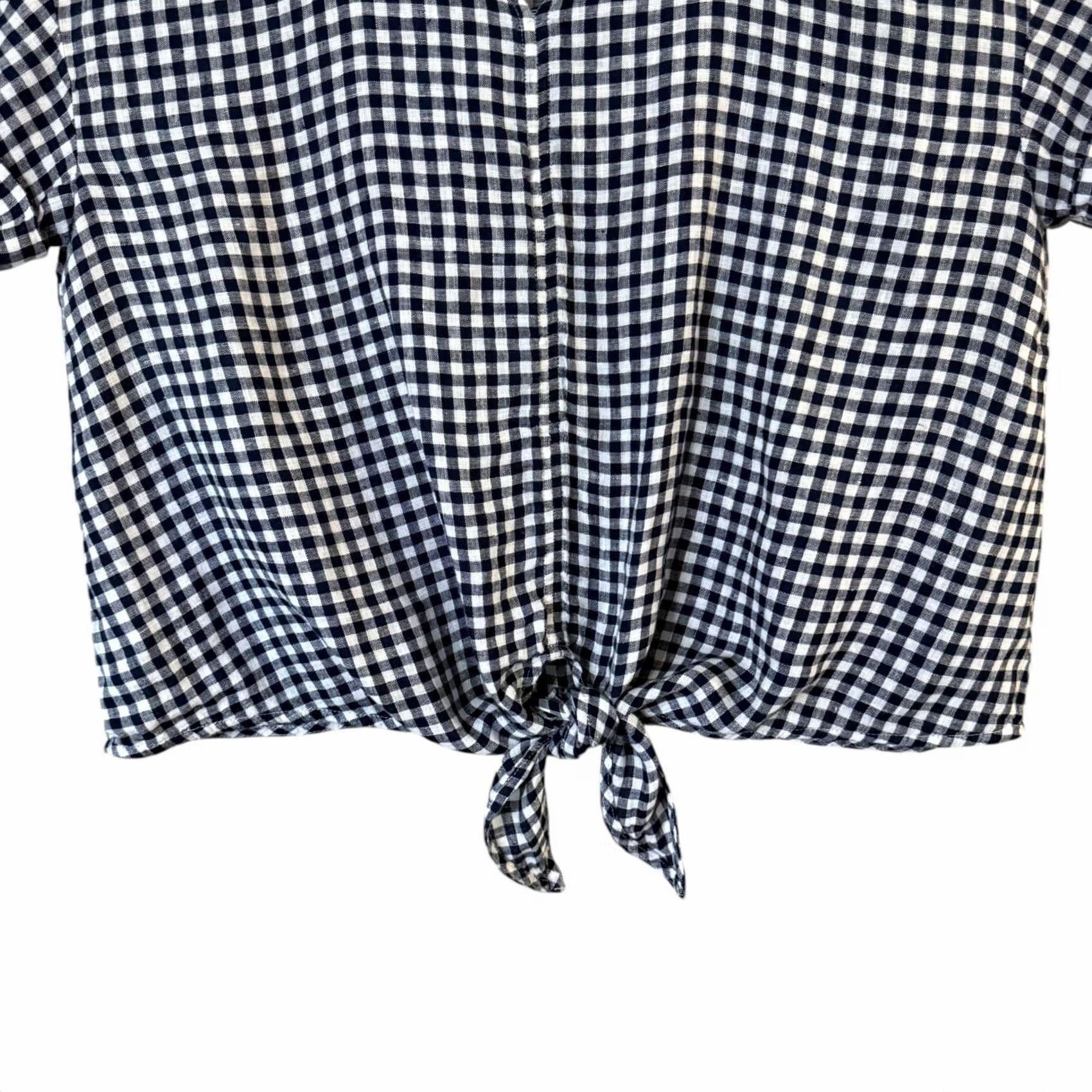 Charter Club Charter Club Linen Tie-Waist Gingham V-Neck Top Blue & White Women's Large Blouse Size L / US 10 / IT 46 - 6 Thumbnail