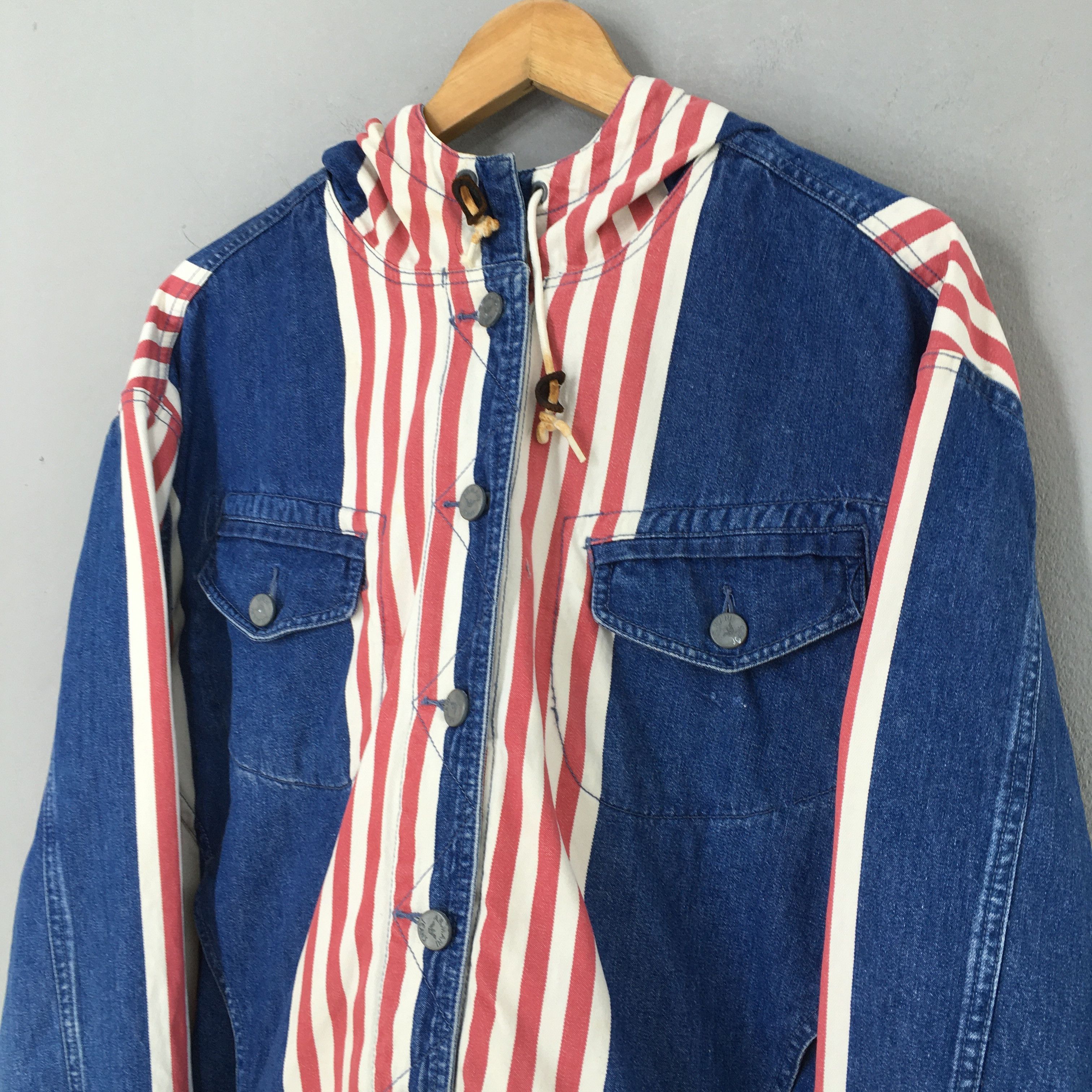 Armani Vintage 90's Armani Jeans Denim Trucker Jacket Hoodie Large Size US L / EU 52-54 / 3 - 4 Thumbnail