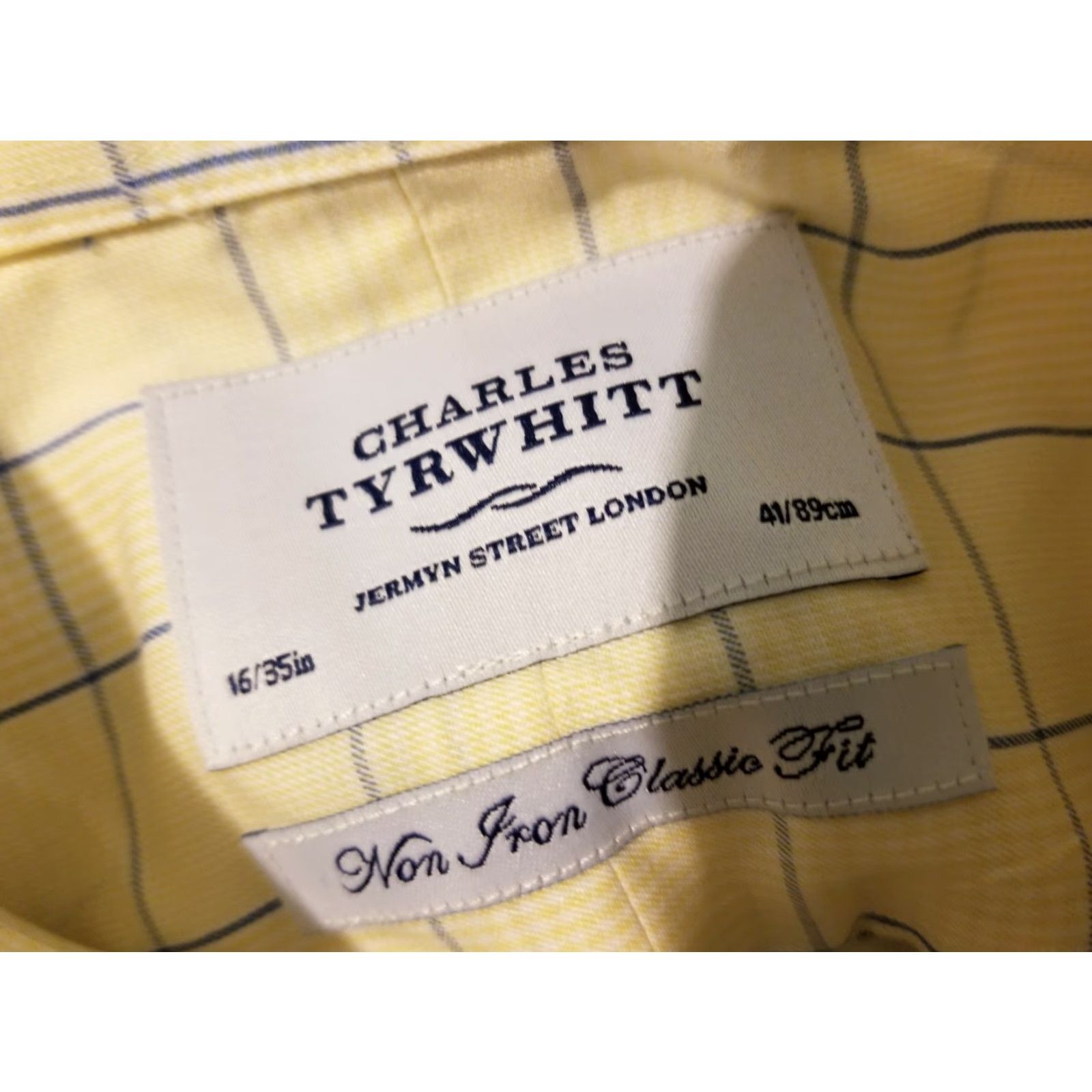 Charles Tyrwhitt Charles Tyrwhitt Dress Shirt Mens 16 35 Yellow Cotton Button Collar Spread Slimming Non-Iron Size 42R - 3 Thumbnail