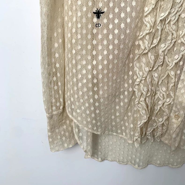 Dior Dior Beige lace bee embroidered mulberry silk mesh round-n Size XS / US 0-2 / IT 36-38 - 4 Thumbnail