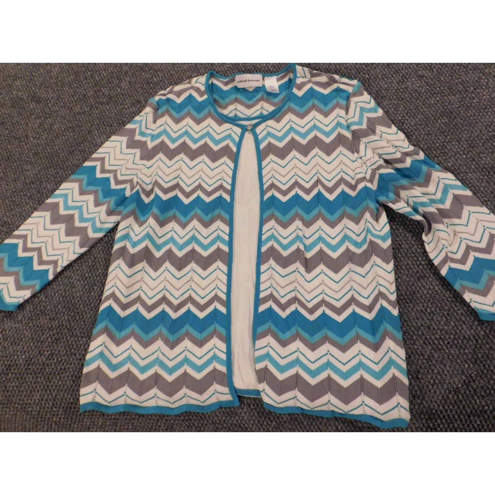 Vintage Alfred Dunner Sweater Ladies L Blue Striped Pullover Crew Neck Knitted Cotton Polyester Casual Regular Modern 90s? Size L / US 10 / IT 46 - 2 Thumbnail