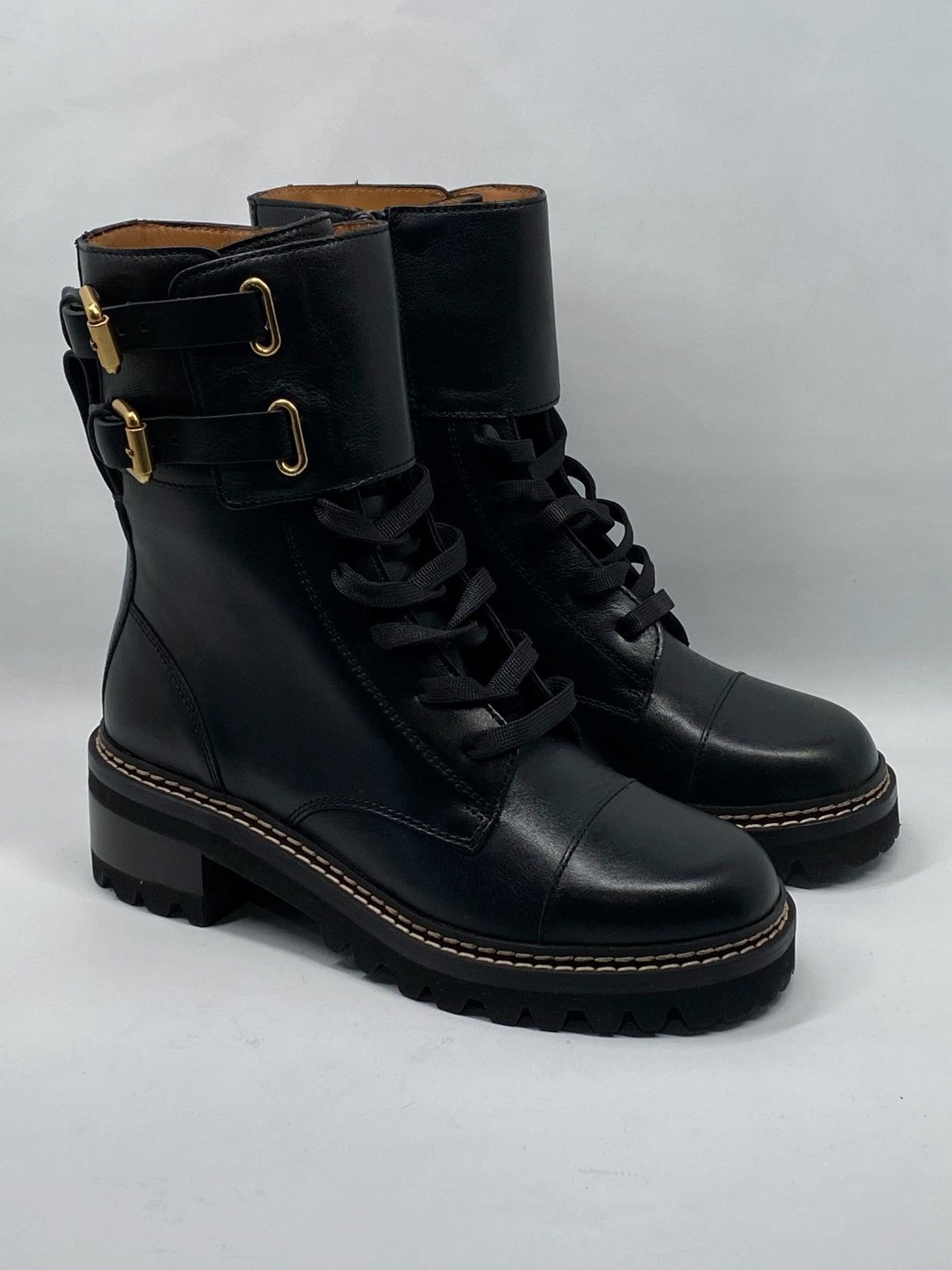 See by Chloe See By Chloe Mallory Leather Combat Boots size 35.5 Size US 5.5 / IT 35.5 - 6 Thumbnail