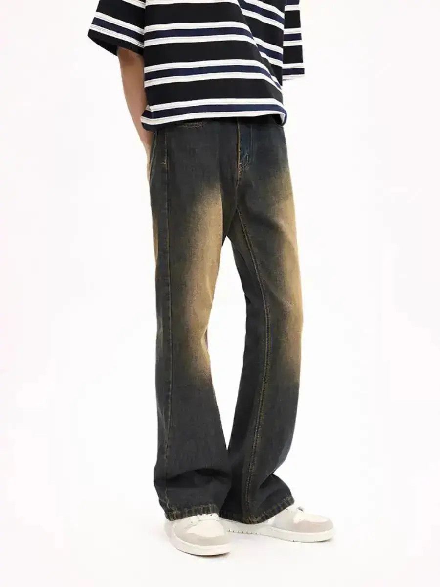 Japanese Brand Vintage Mud Yellow Washed Jeans Slim Long Micro Flares Size US 32 / EU 48 - 2 Thumbnail