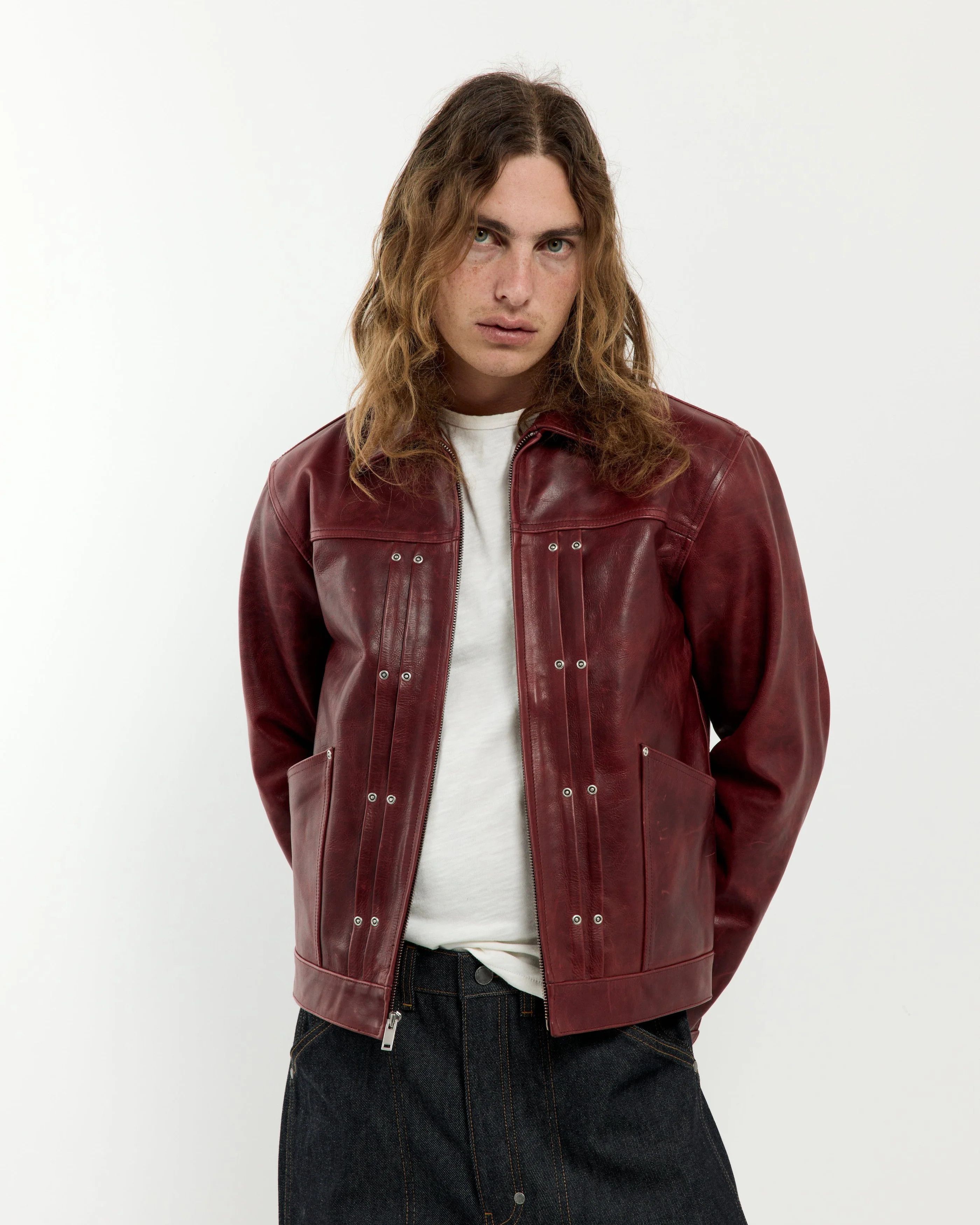 No Maintenance 💚 No Maintenance Double Rivet Leather Jacket Oxblood NEW Size US M / EU 48-50 / 2 - 3 Thumbnail