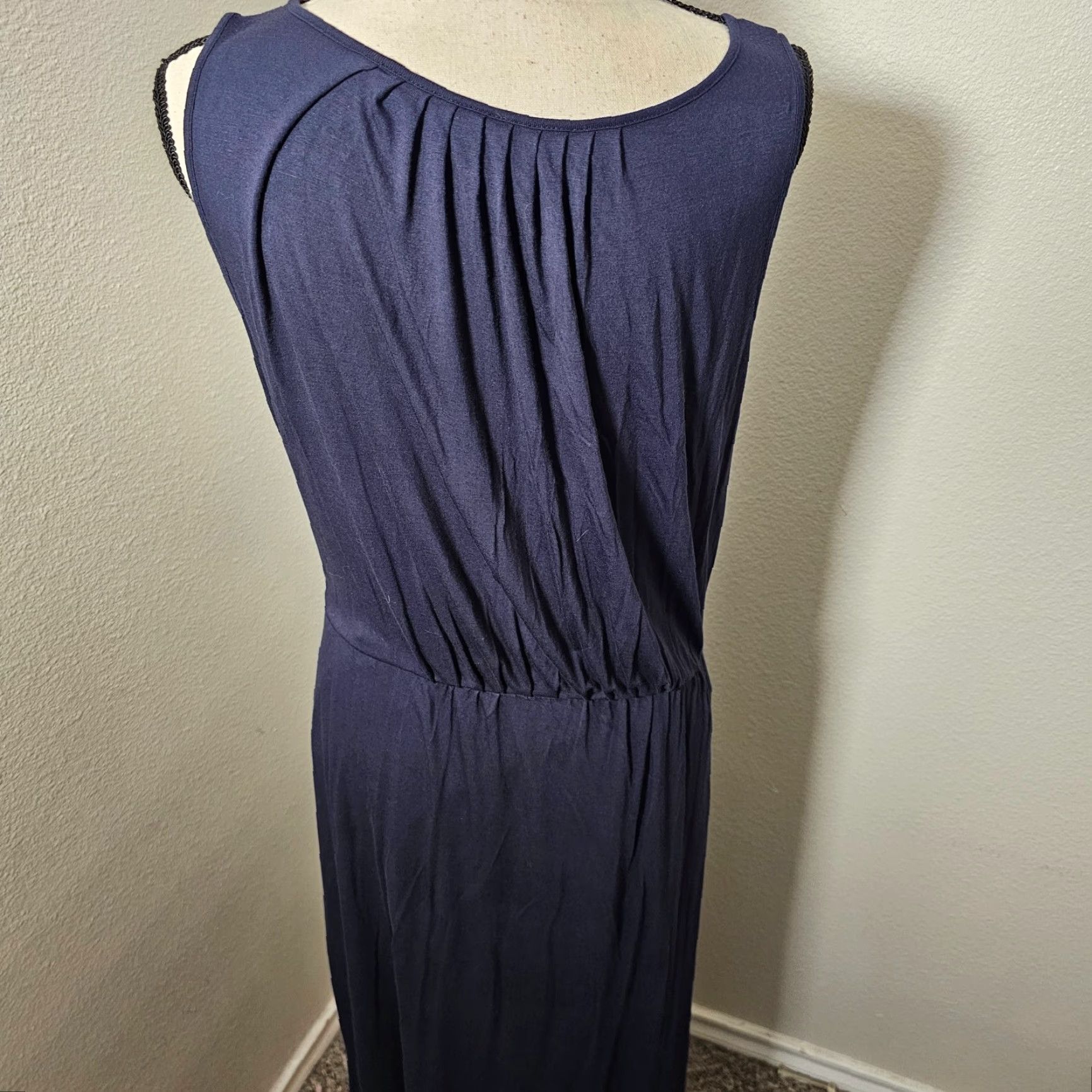 Vintage Ann Taylor A-Line Dress Medium Tall Sleeveless Navy Blue Bohemian Stretch Casual Womens Size M / US 6-8 / IT 42-44 - 4 Thumbnail