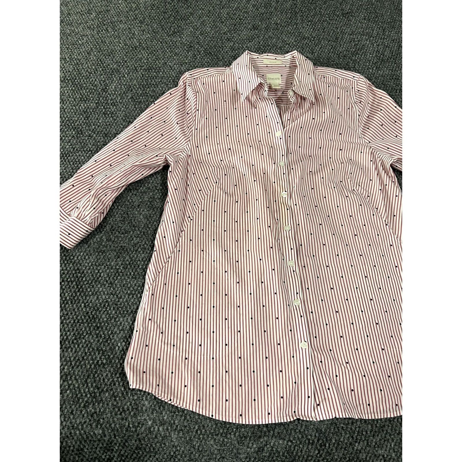 Vintage Chicos Shirt Womens 1 Pink Stripe Dot 3/4 Sleeve Button Tunic Size XS / US 0-2 / IT 36-38 - 3 Thumbnail