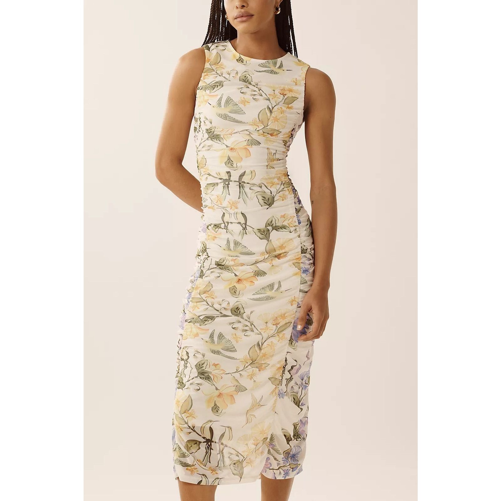 Anthropologie × Farm Rio NWT Sleeveless Mesh Midi Dress $178 SMALL Yellow Floral Size S / US 4 / IT 40 - 1 Thumbnail
