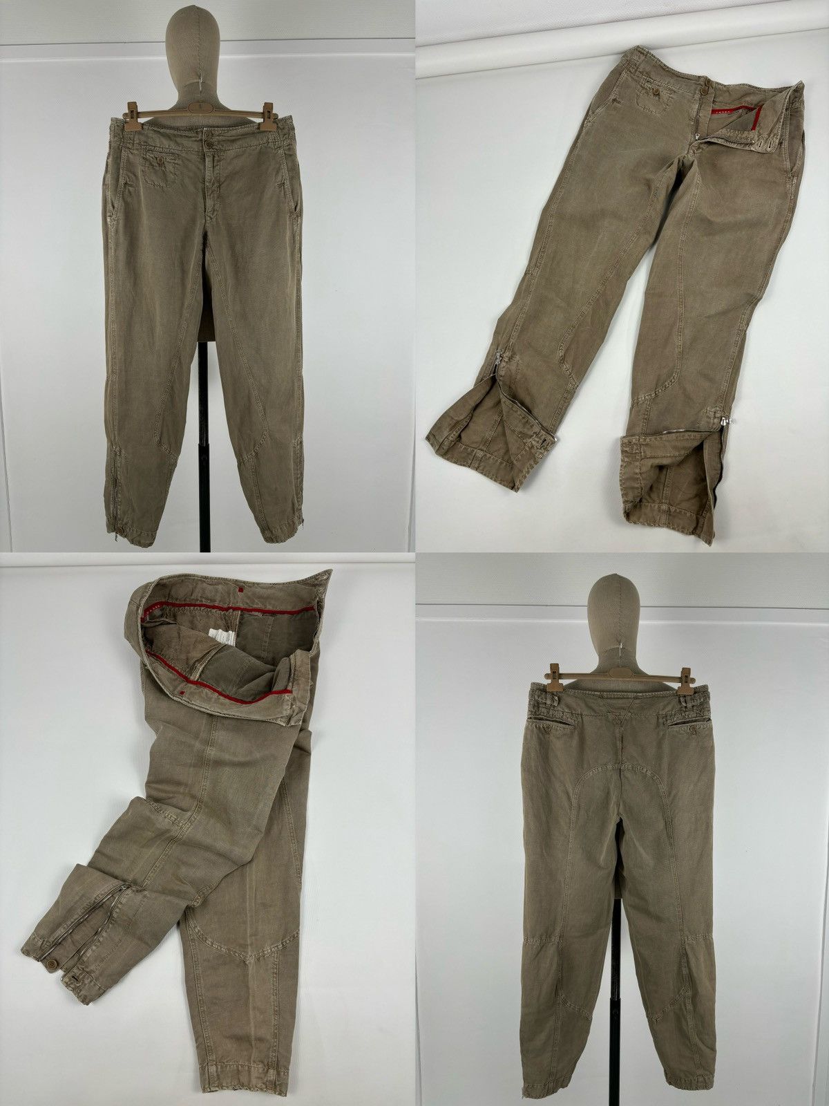 Prada Archive Linen-Cotton Garment Dyed Pants Cargo Zip Trousers Size US 33 - 1 Thumbnail