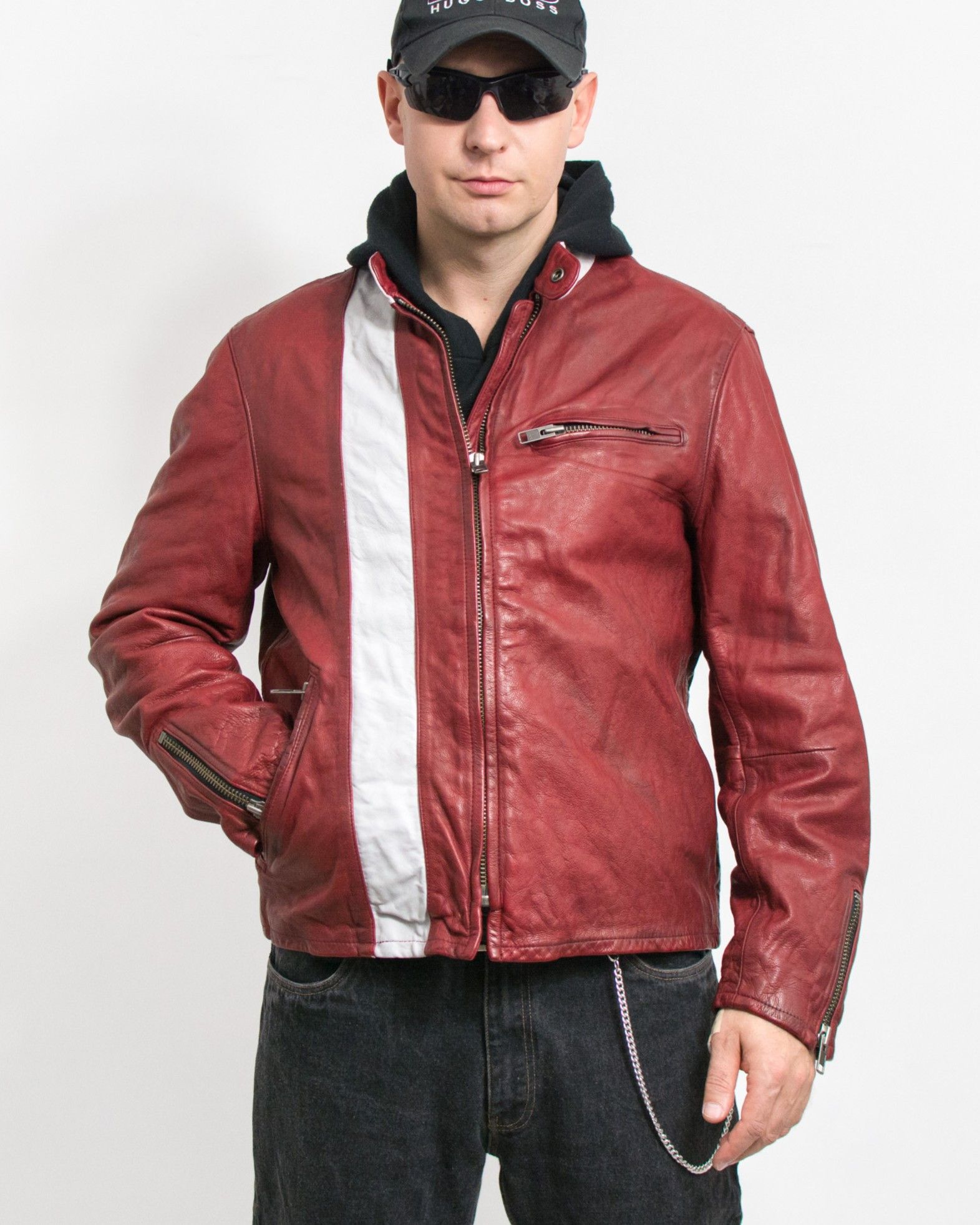 Gap × Genuine Leather GAP Red Leather Racing Jacket Y2K Vintage Distressed Men’s L Size US L / EU 52-54 / 3 - 1 Thumbnail