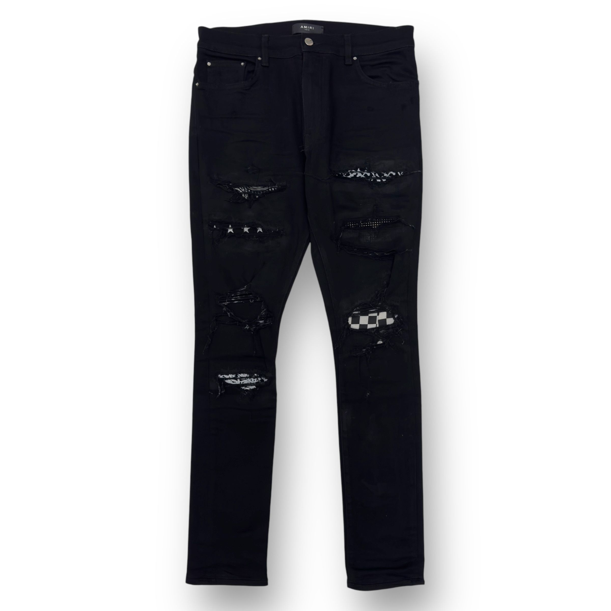 AMIRI BANDANA ART PATCH DENIM SKINNY JEANS BLACK W32