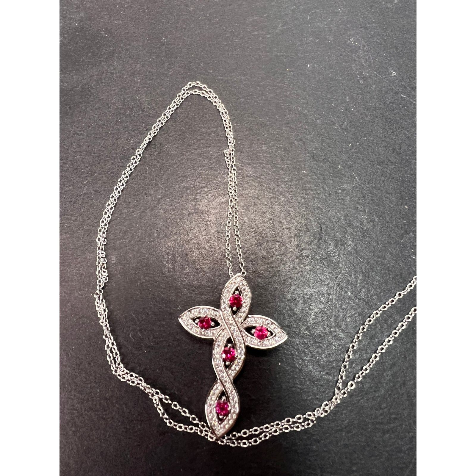 Other Lab ruby cross pendant necklace in rhodium over sterling Size ONE SIZE - 6 Thumbnail
