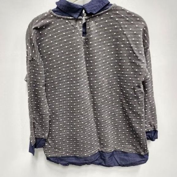 Ann Taylor Ann Taylor Womens Sweater Medium Gray Polka Dot Chambray Collar Pullover Preppy Size M / US 6-8 / IT 42-44 - 7 Thumbnail