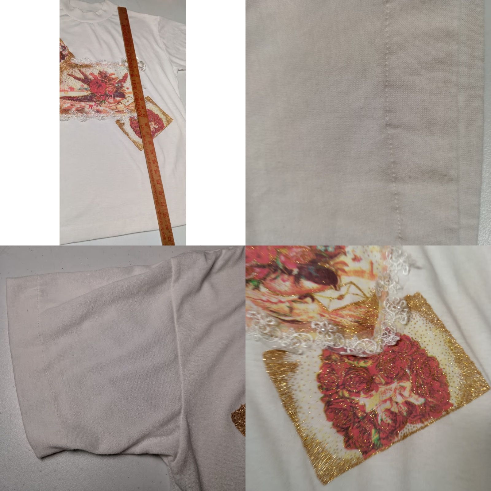 Vintage VINTAGE Precious Knits Shirt Small White Lace Gold Glitter Bird Roses Grannycore Size S / US 4 / IT 40 - 8 Thumbnail