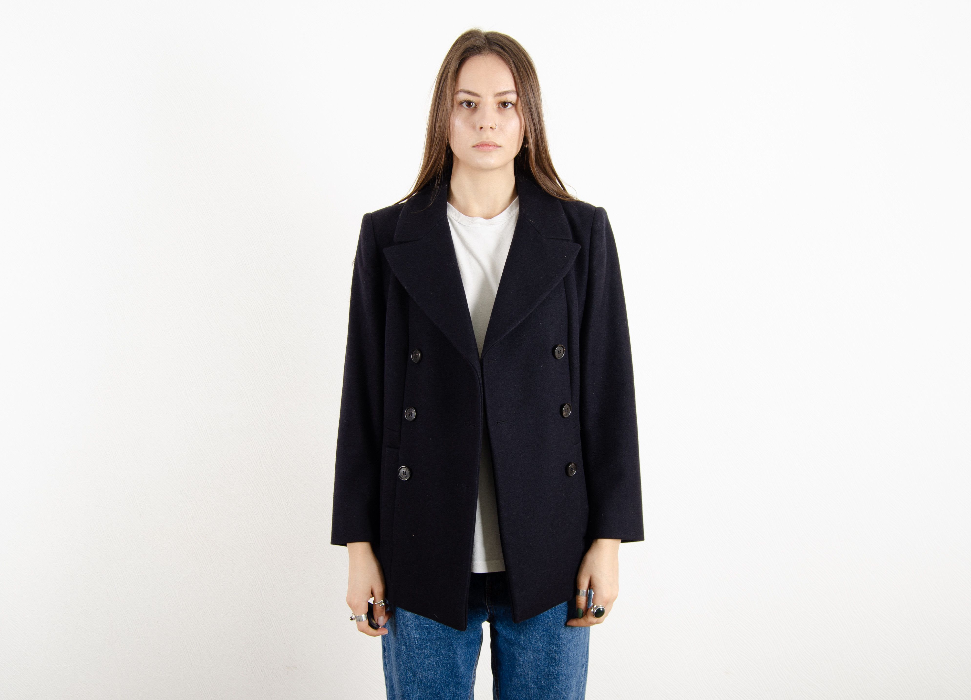 Prada Women's Wool Navy Classic Formal Trench Coat Jacket