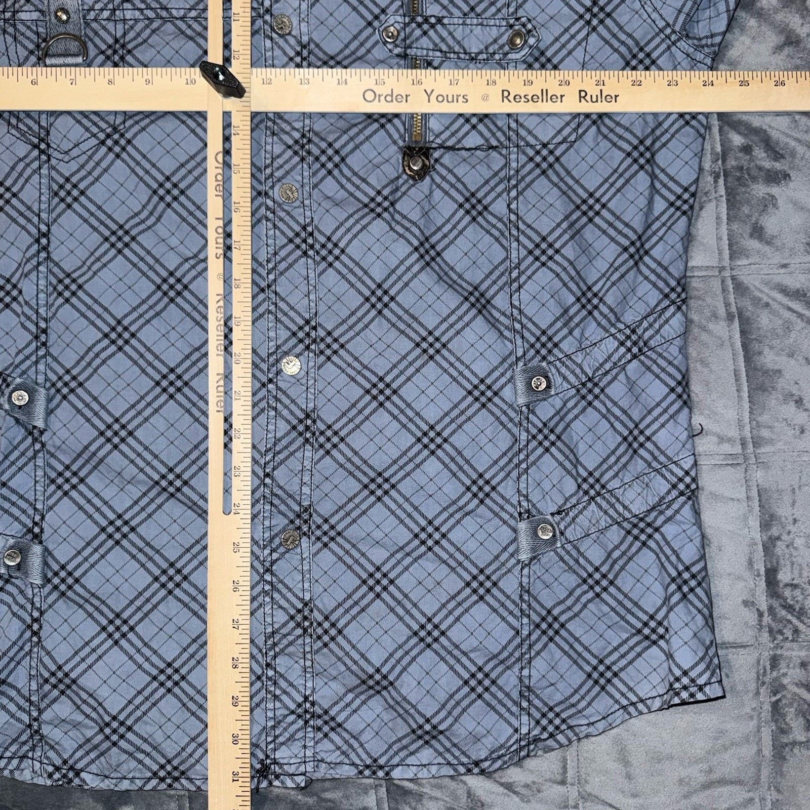 FUSAI Utility Shirt Mens XXL Blue Plaid Zip Pocket Military Shirt Size US XXL / EU 58 / 5 - 10 Thumbnail