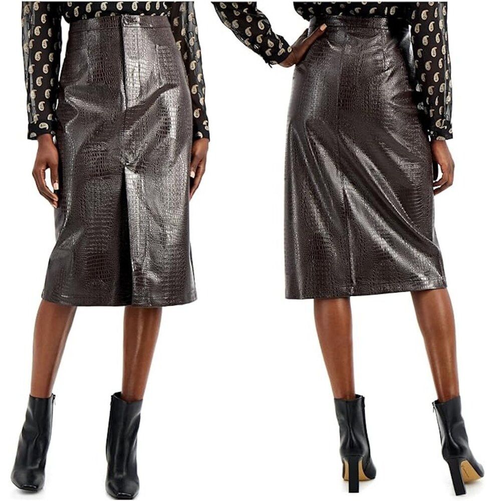 I.N.C New I.N.C. International Concepts Faux Leather Pencil Brown Size 32" / US 10 / IT 46 - 1 Thumbnail
