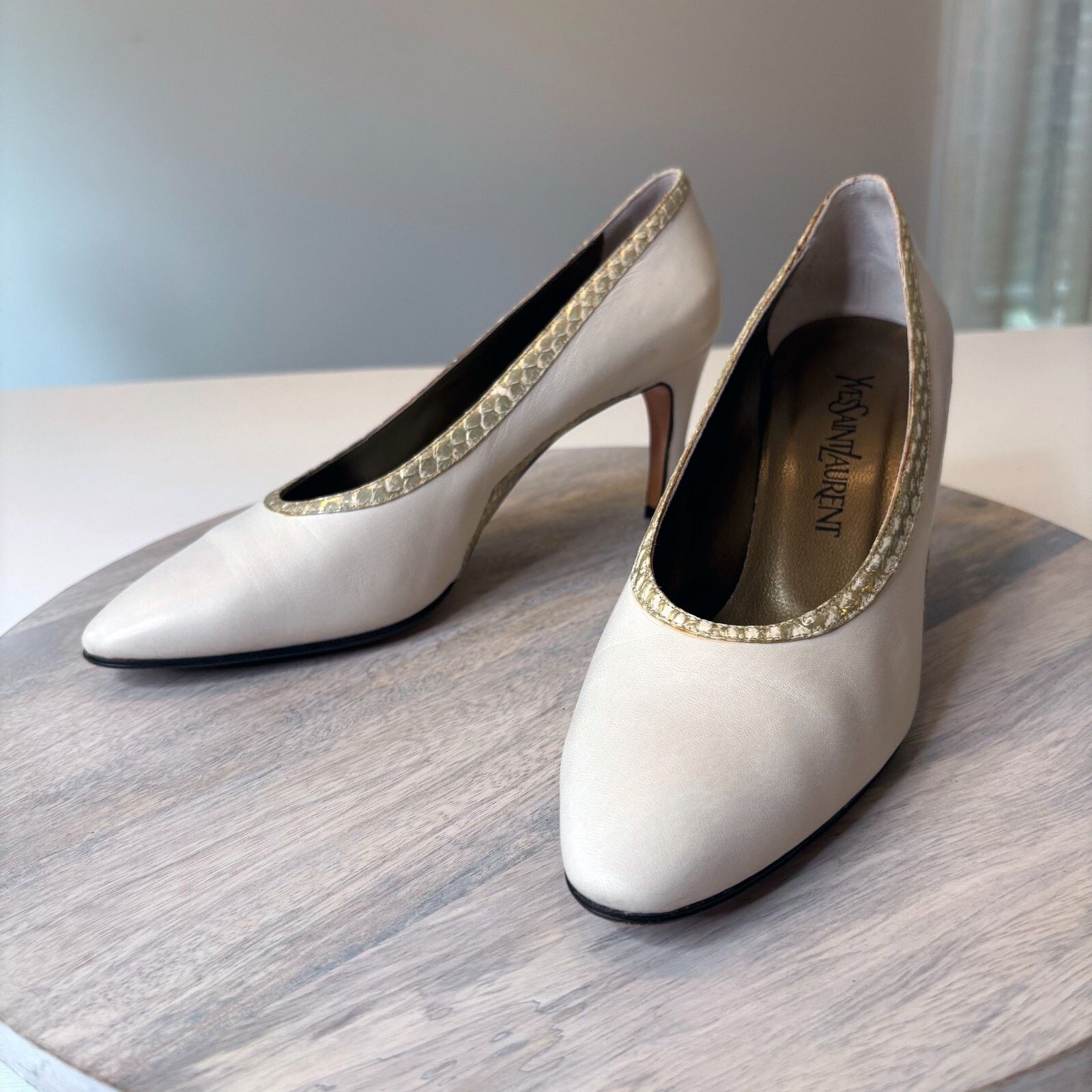 Yves Saint Laurent Yves Saint Laurent Cream Leather Pumps Heels Shoes Size 8.5 Size US 8.5 / IT 38.5 - 2 Thumbnail