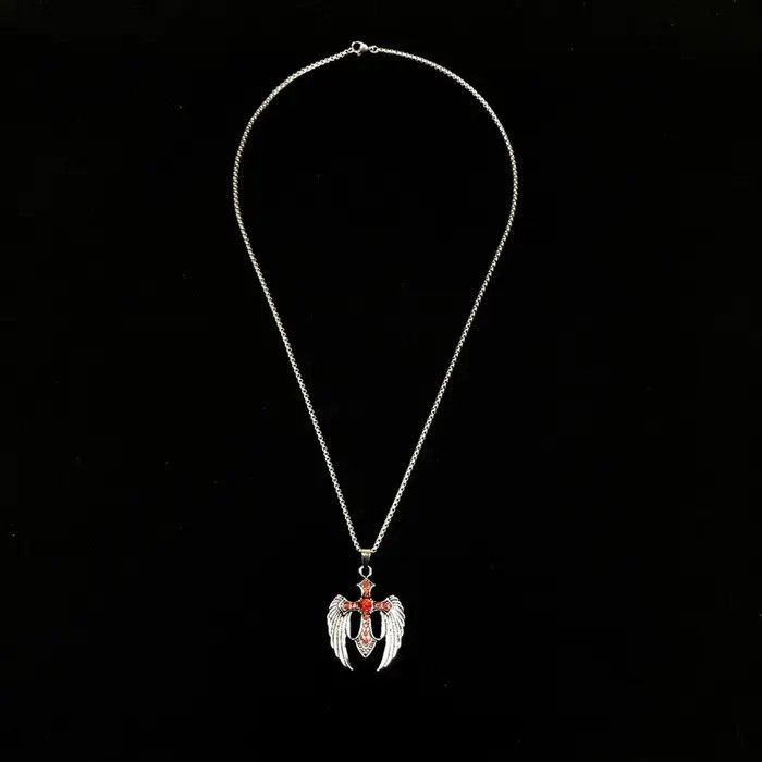 Jewelry Wings Cross Crystal Chain Punk Gothic Necklace Size ONE SIZE - 3 Thumbnail