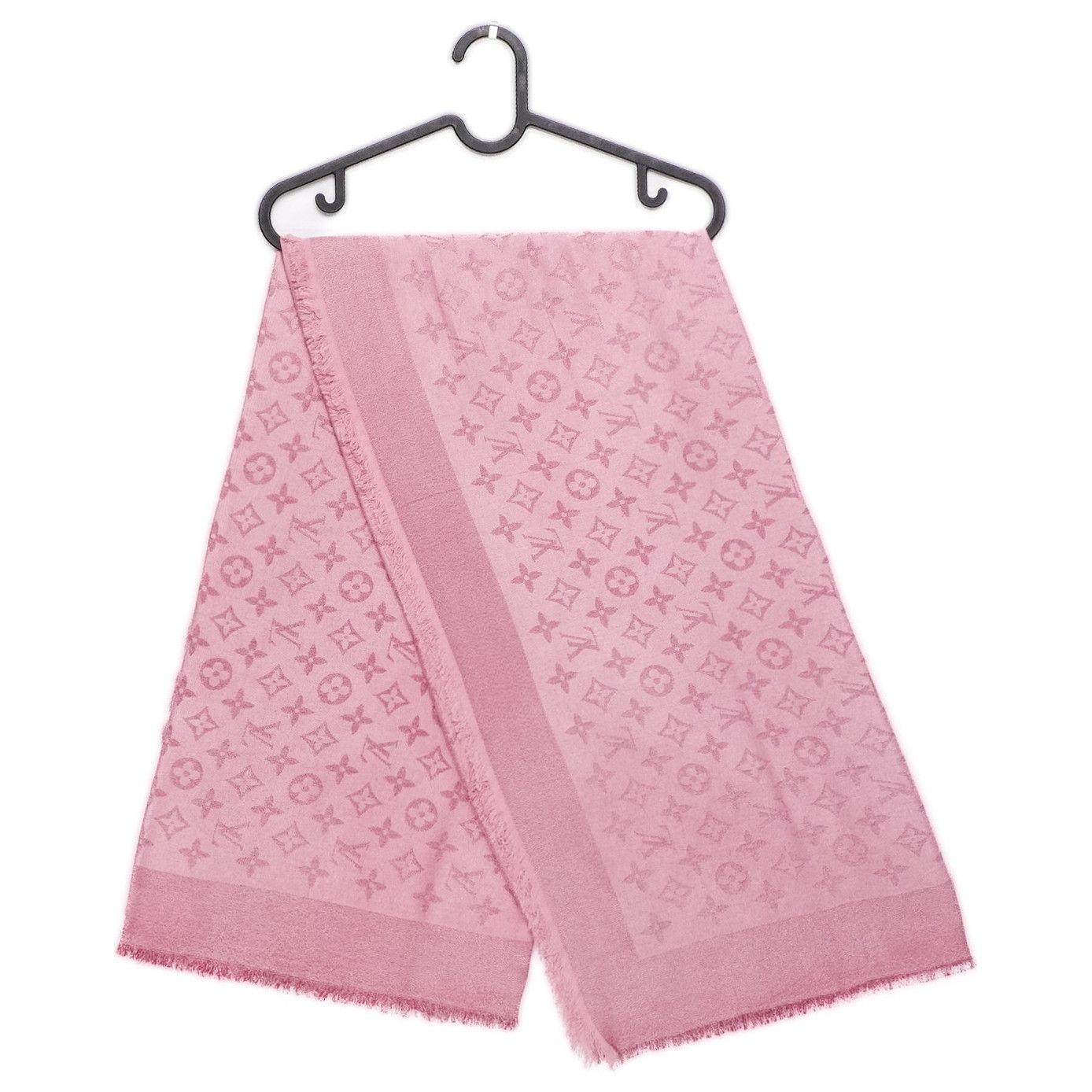 Louis Vuitton Classic LV Monogram Logo Pink Silk Shawl Scarf