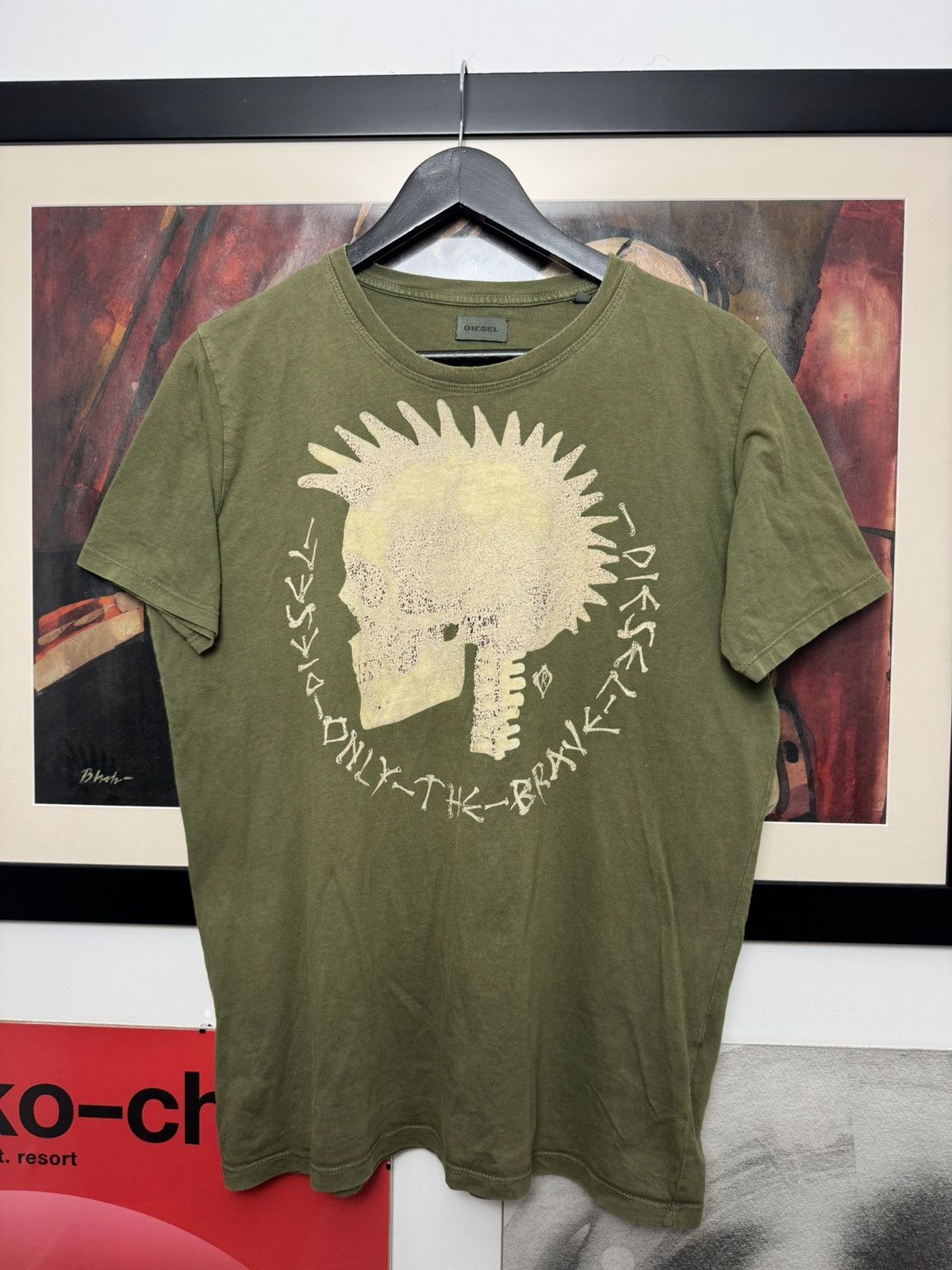 Diesel Diesel Vintage Y2k Boxy Fit Tee Punk Face Print Olive Rare Size US L / EU 52-54 / 3 - 1 Thumbnail