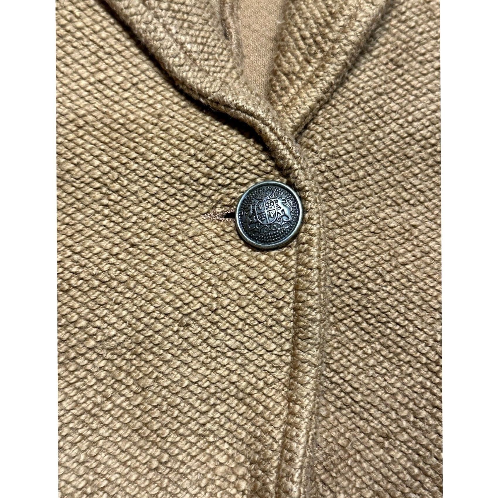 Vintage Maeve Knit Jacket Blazer Button Long Sleeve Mustard Yellow Womens M Casual Boho Solid Quilted Open Pockets Oversized Cotton Knit Size M / US 6-8 / IT 42-44 - 4 Thumbnail