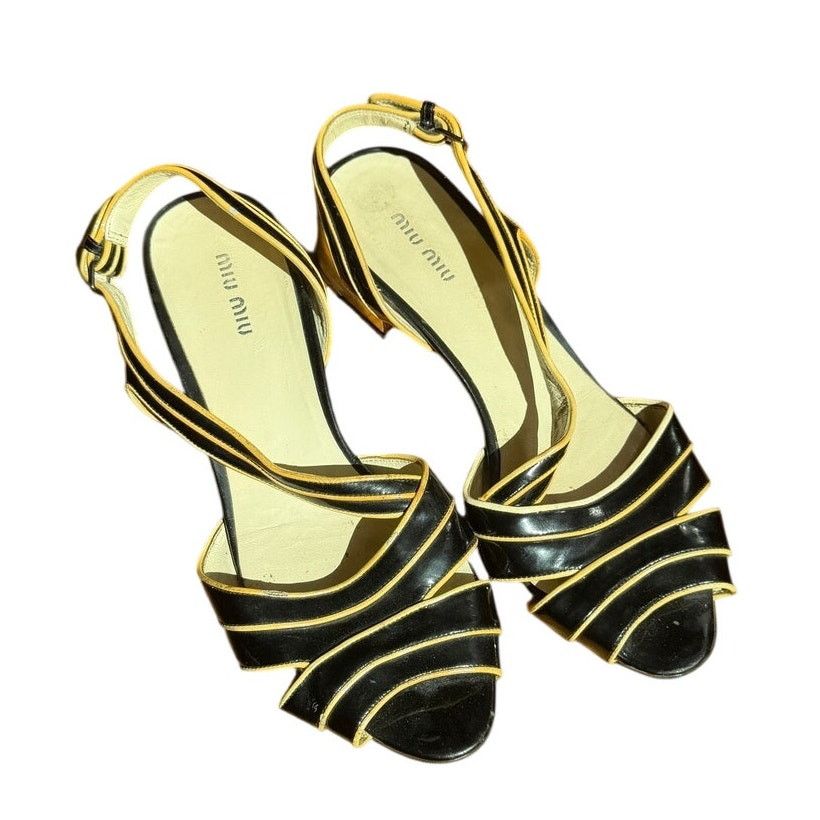 Miu Miu MIU MIU Black Patent Open Toe Sandals with Silver Heel Size US 7 / IT 37 - 1 Thumbnail
