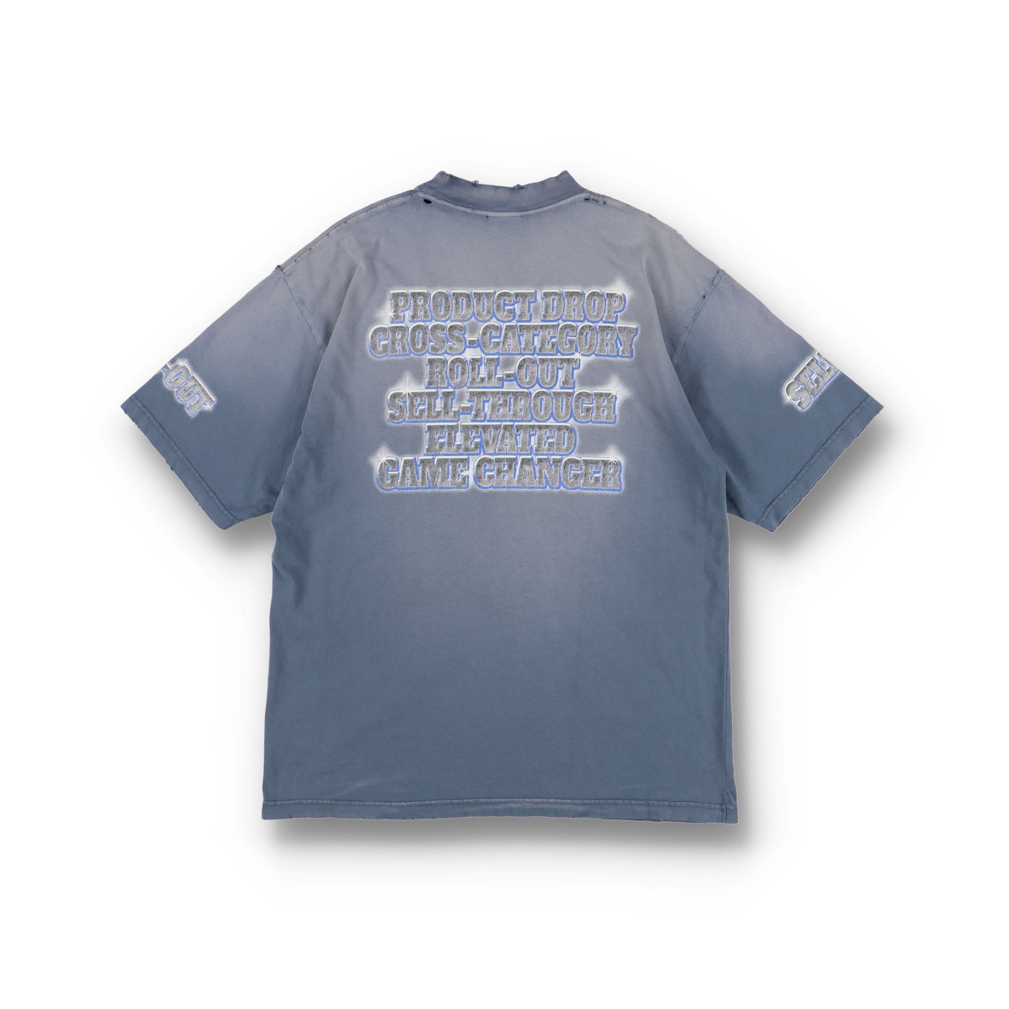 Balenciaga Washed Blue Distressed SNBN Logo Oversized T-Shirt Size L / US 10 / IT 46 - 9 Thumbnail