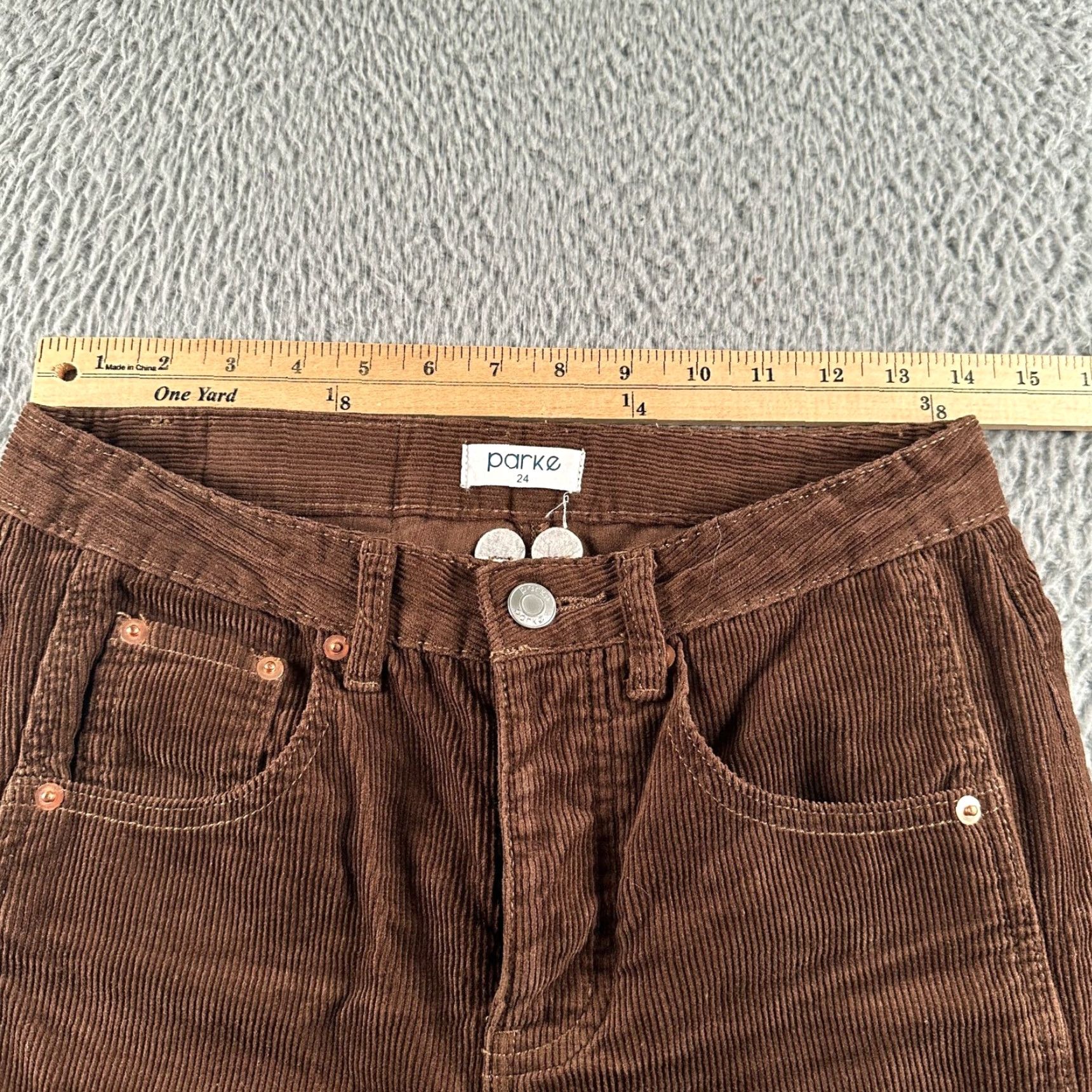 Parker Parke Corduroy Pants Womens 24 Brown Barrel Leg High Rise Button Fly 100% Cotton Size 42" / US 20 - 6 Thumbnail