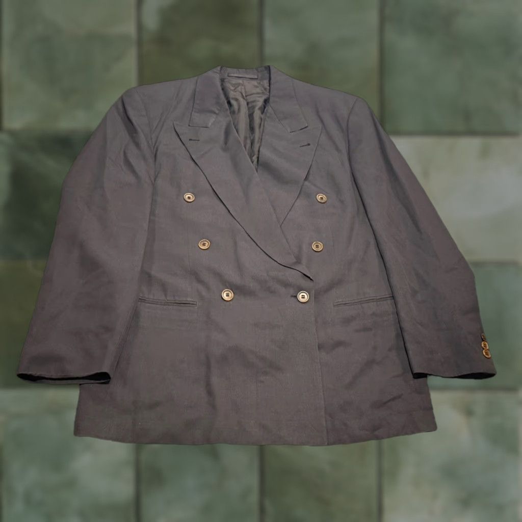 HUGO BOSS Blazer Adult 42 Gray Silk Double-Breasted Plaid Made in Germany Mens