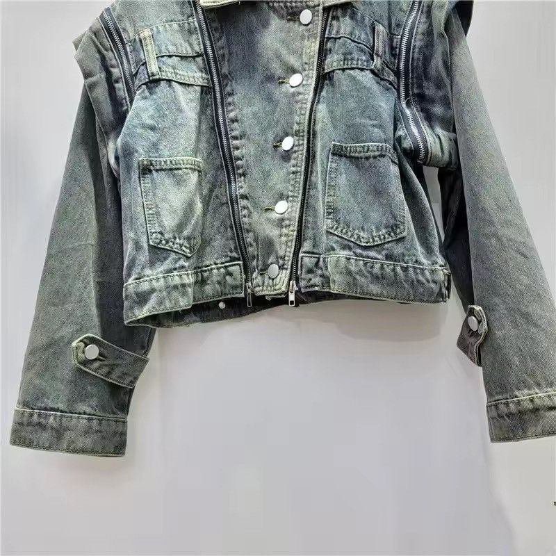 Jean Vintage Retro Style Designer Irregular Washed Denim Jacket Size M / US 6-8 / IT 42-44 - 3 Thumbnail