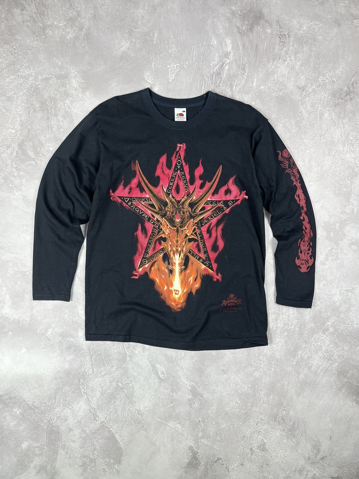 image of Hype x Vintage Alchemy Gothic Vntg Y2K Skull Pentagramma Long Sleeve Tshirt in Black (Size Medium)