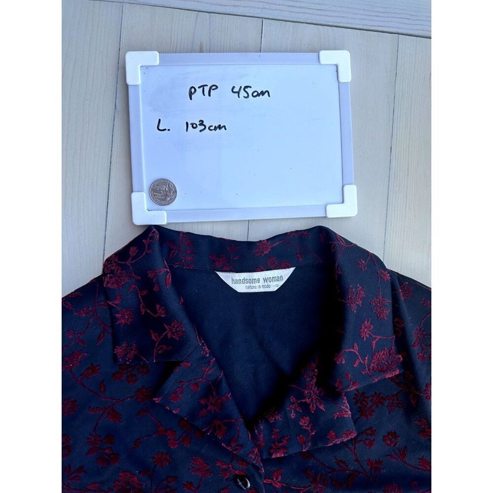 Vintage Vintage Velvet Floral Dress "Handsome Woman" Black with Red Size XL / US 12-14 / IT 48-50 - 3 Thumbnail