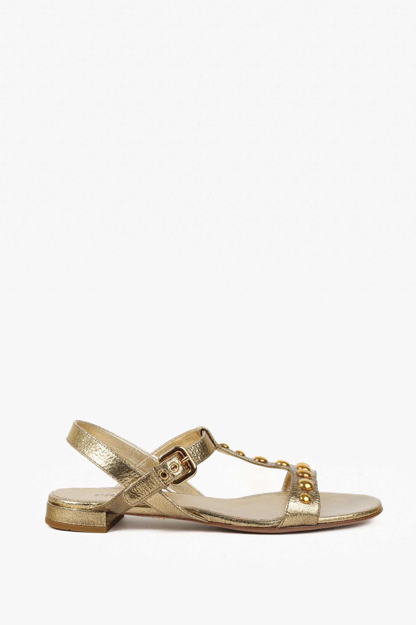 Prada Prada Gold Metallic Studded Flat Sandals Size US 9 / IT 39 - 1 Thumbnail