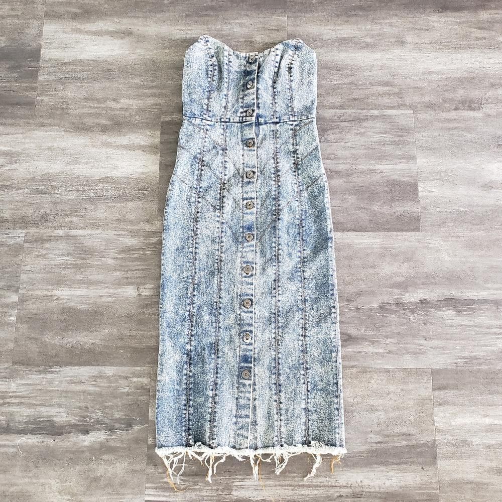 Designer Denim Acid Wash MISHA Collection Aquila Midi Size S / US 4 / IT 40 - 2 Thumbnail