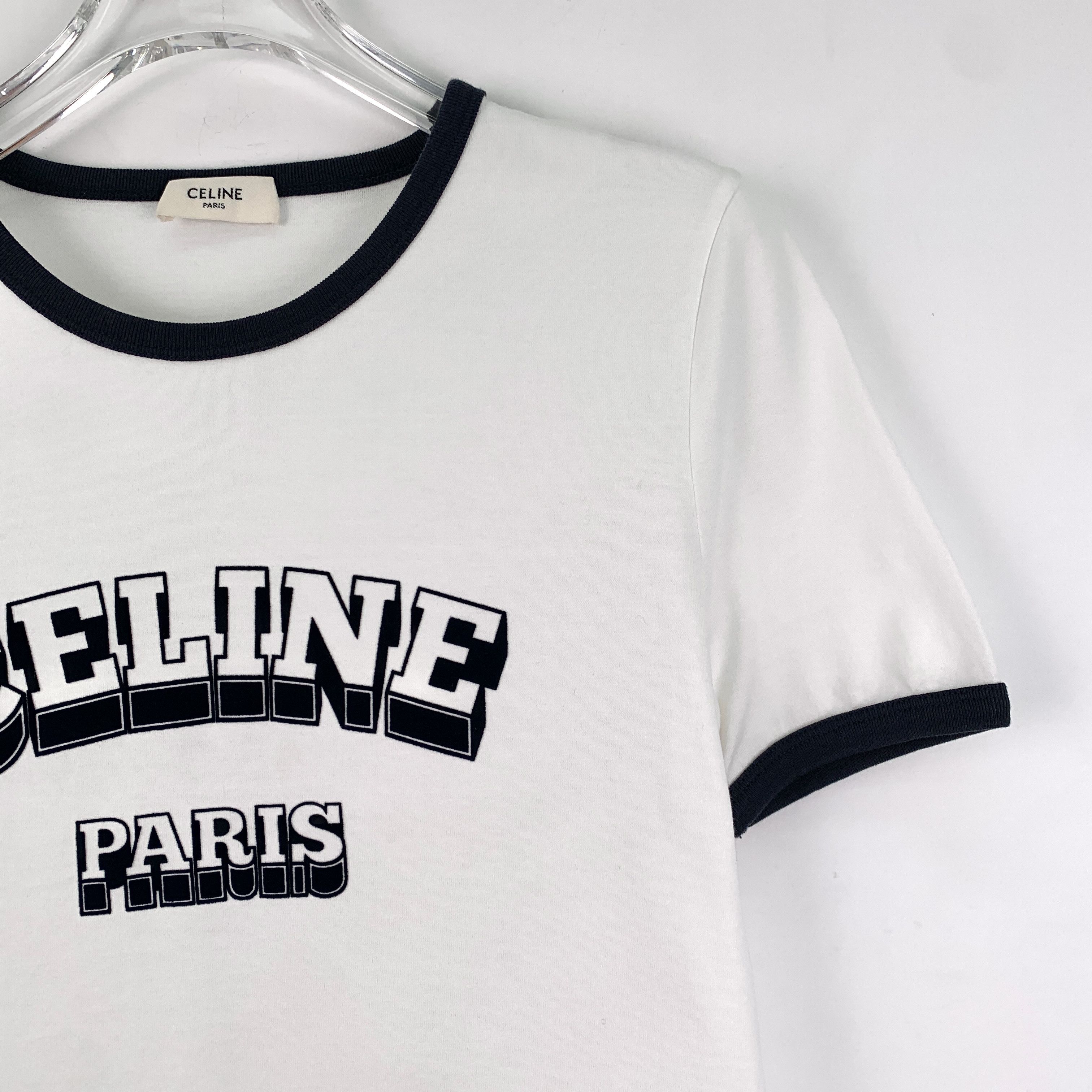Celine White 3D Logo Print Cotton Crewneck T-Shirt (Size S)