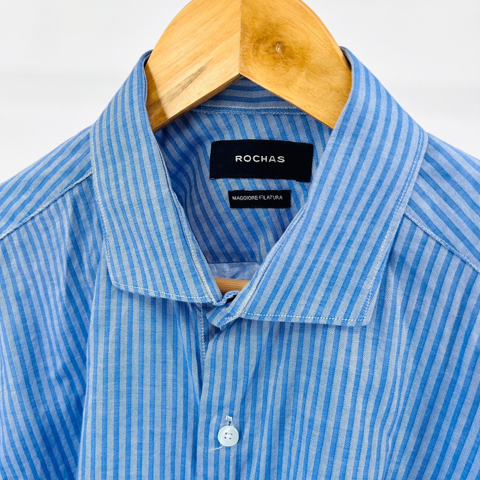 Rochas Blue White Thin Striped Cotton Button Down Dress Shirt Size US L / EU 52-54 / 3 - 2 Thumbnail