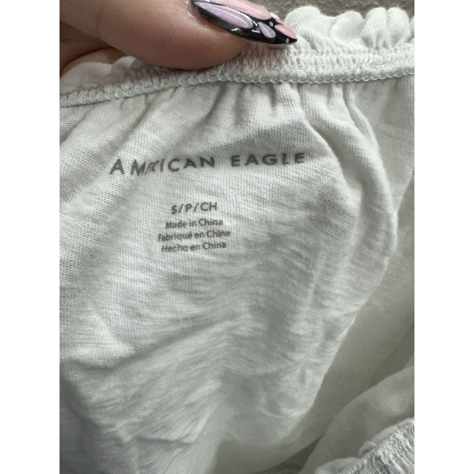 American Eagle Outfitters American Eagle Womens Blouse White Short Puff Sleeve Button Up Size Small Knit 100% Cotton Regular Womens Size 28" / US 6 / IT 42 - 4 Thumbnail