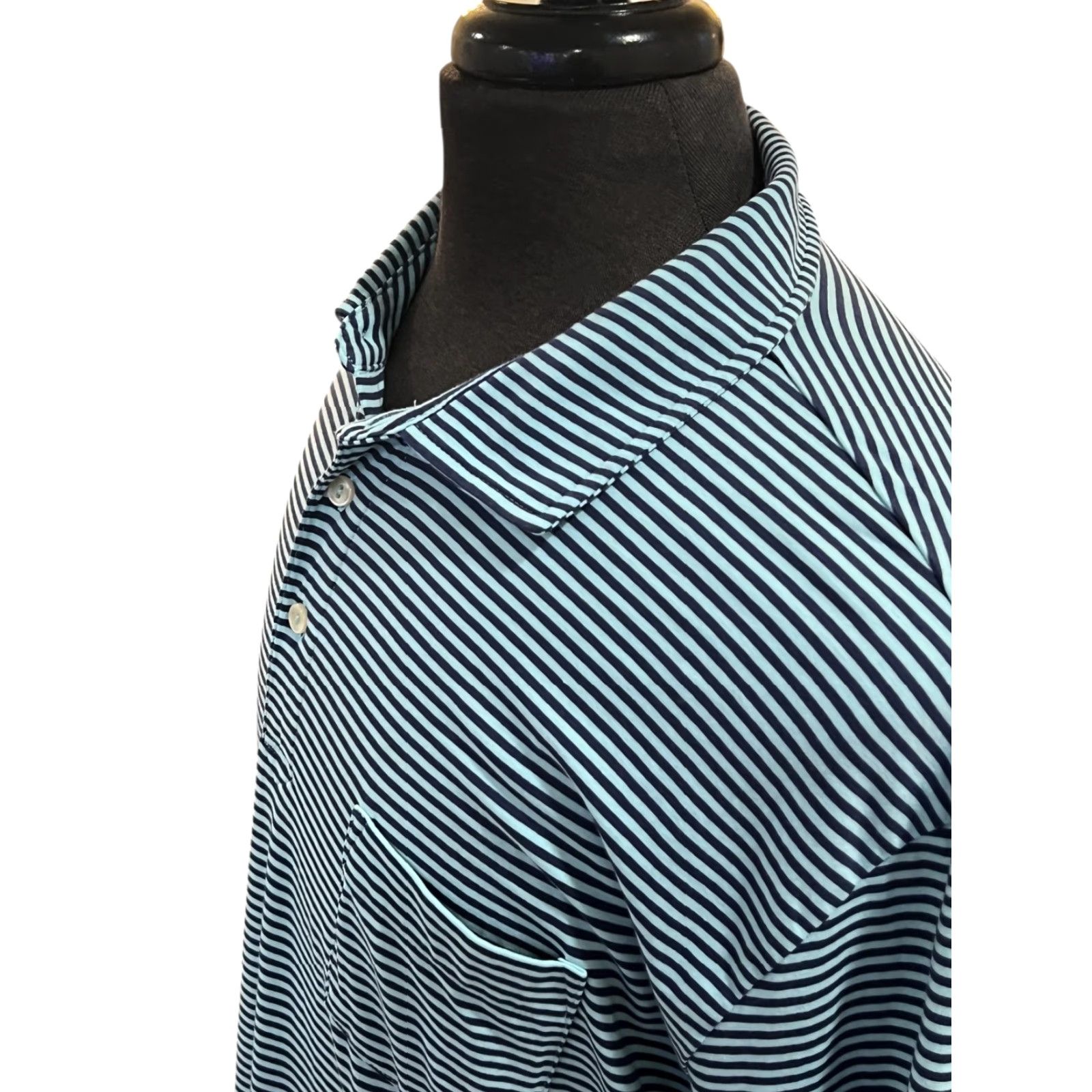 Peter Millar Peter Millar Seaside Wash Polo Shirt Mens L Blue Green Striped Casual Stretch Polo Size US L / EU 52-54 / 3 - 3 Thumbnail