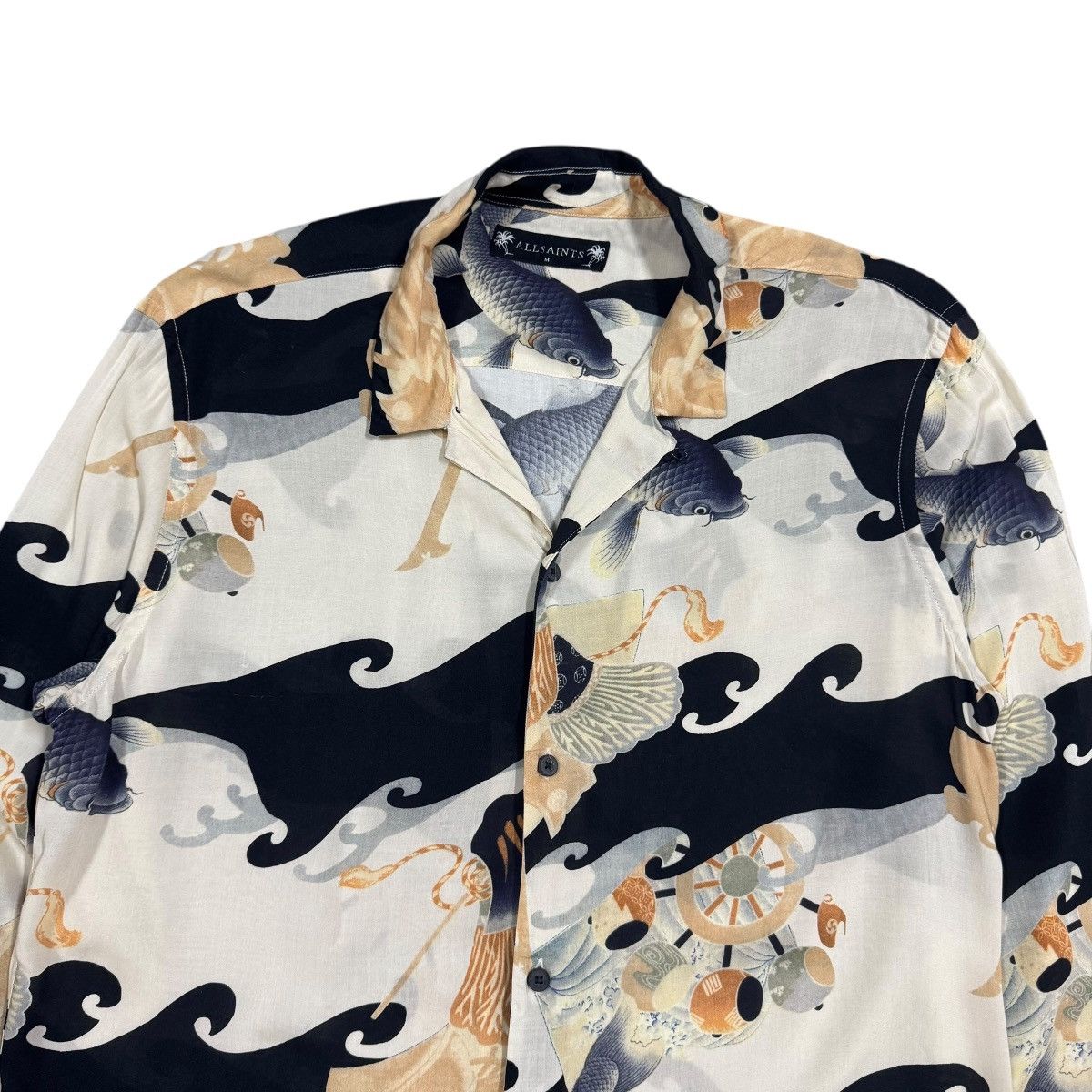 Allsaints All Saint Viscose Rayon Japanese Koi Fish Open Collar Shirt Size US M / EU 48-50 / 2 - 4 Thumbnail