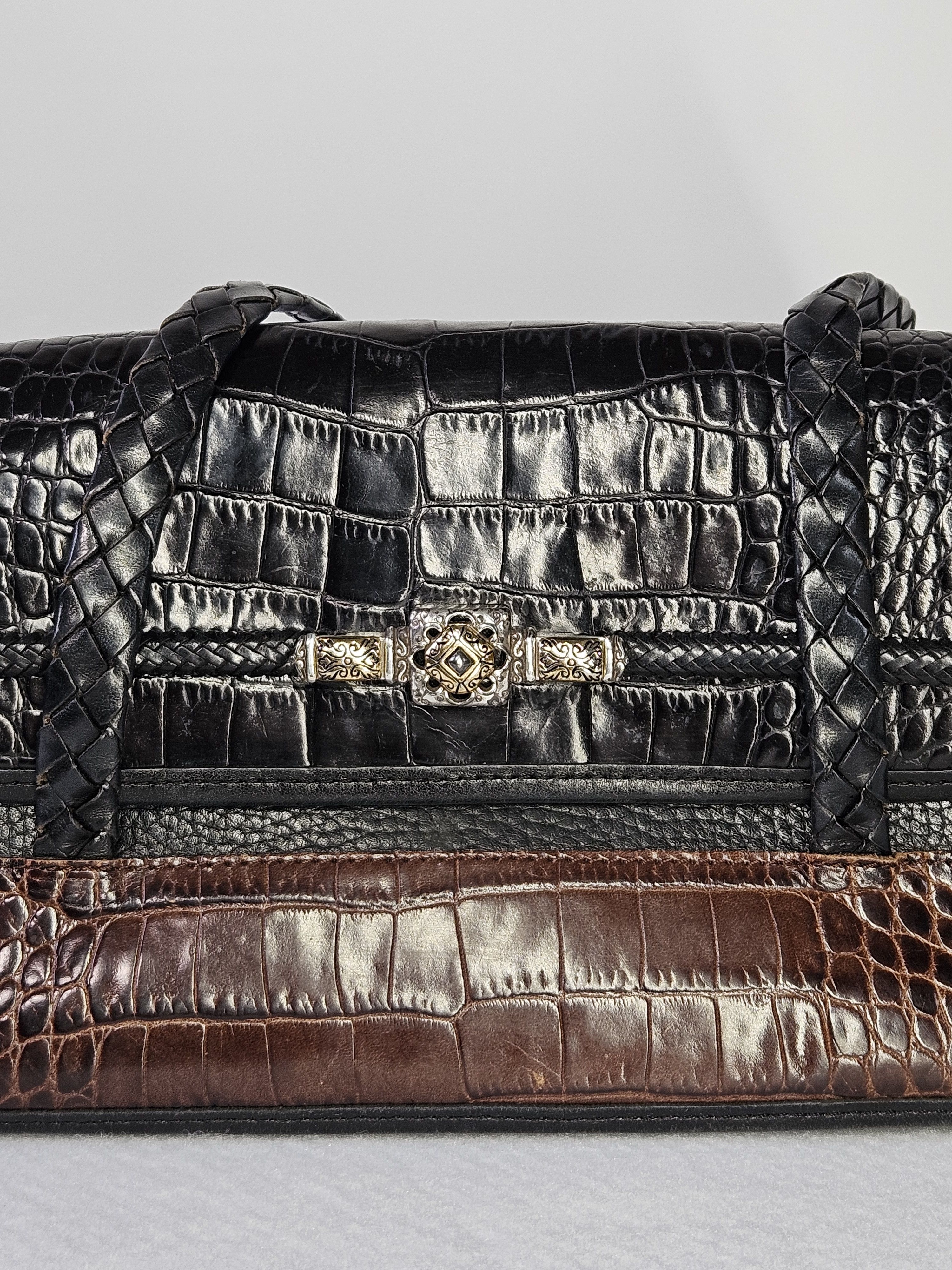 Brighton Brighton 10x6x3" Handbag Braid Leather Croc Embossed Black Size ONE SIZE - 8 Thumbnail