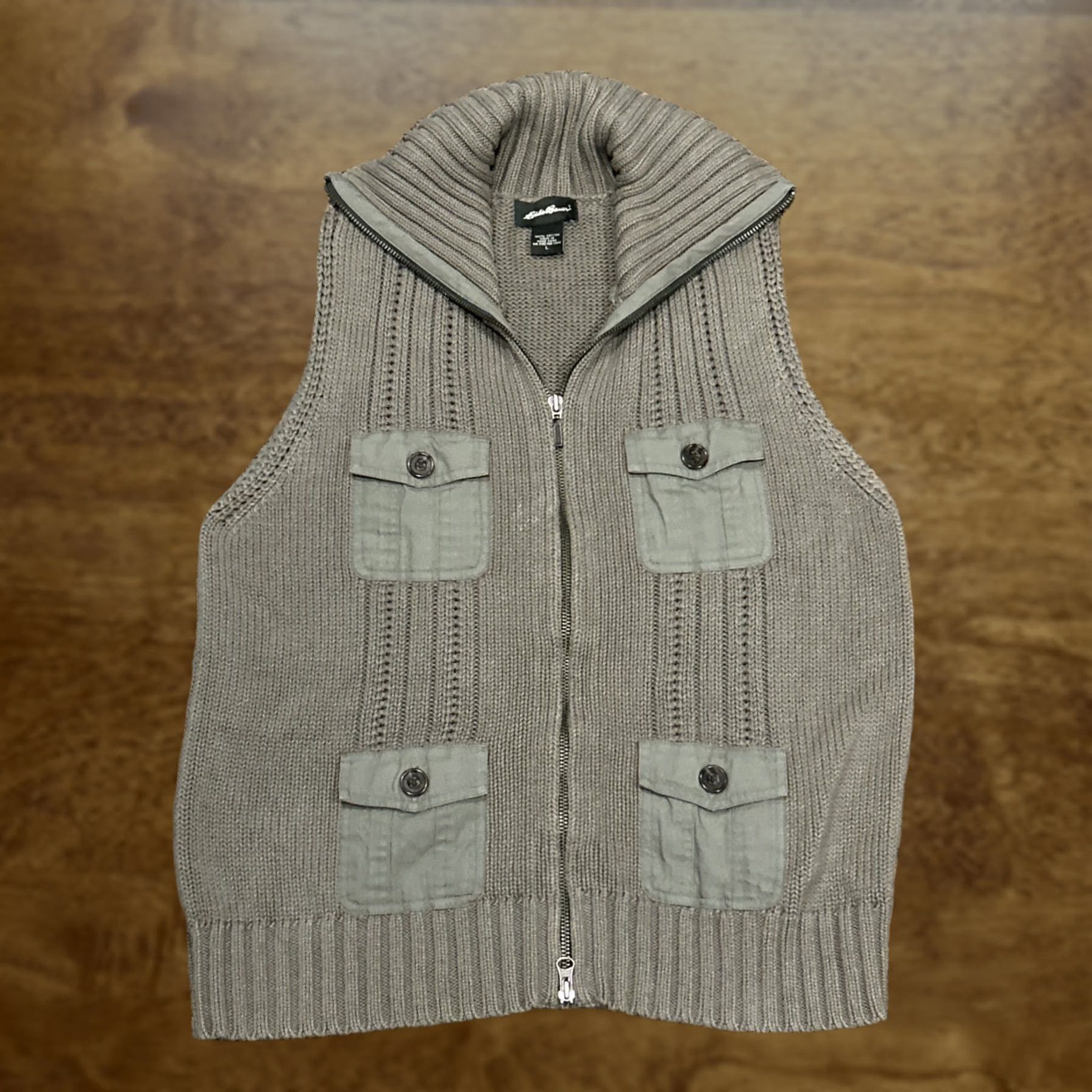 Eddie Bauer Eddie Bauer Vest Women’s L Full Zip Olive Green Crochet A20 Crochet Vest, Zip, Solid, Fall/Spring/Winter, L, Green, Women, Eddie Bauer Size L / US 10 / IT 46 - 1 Thumbnail