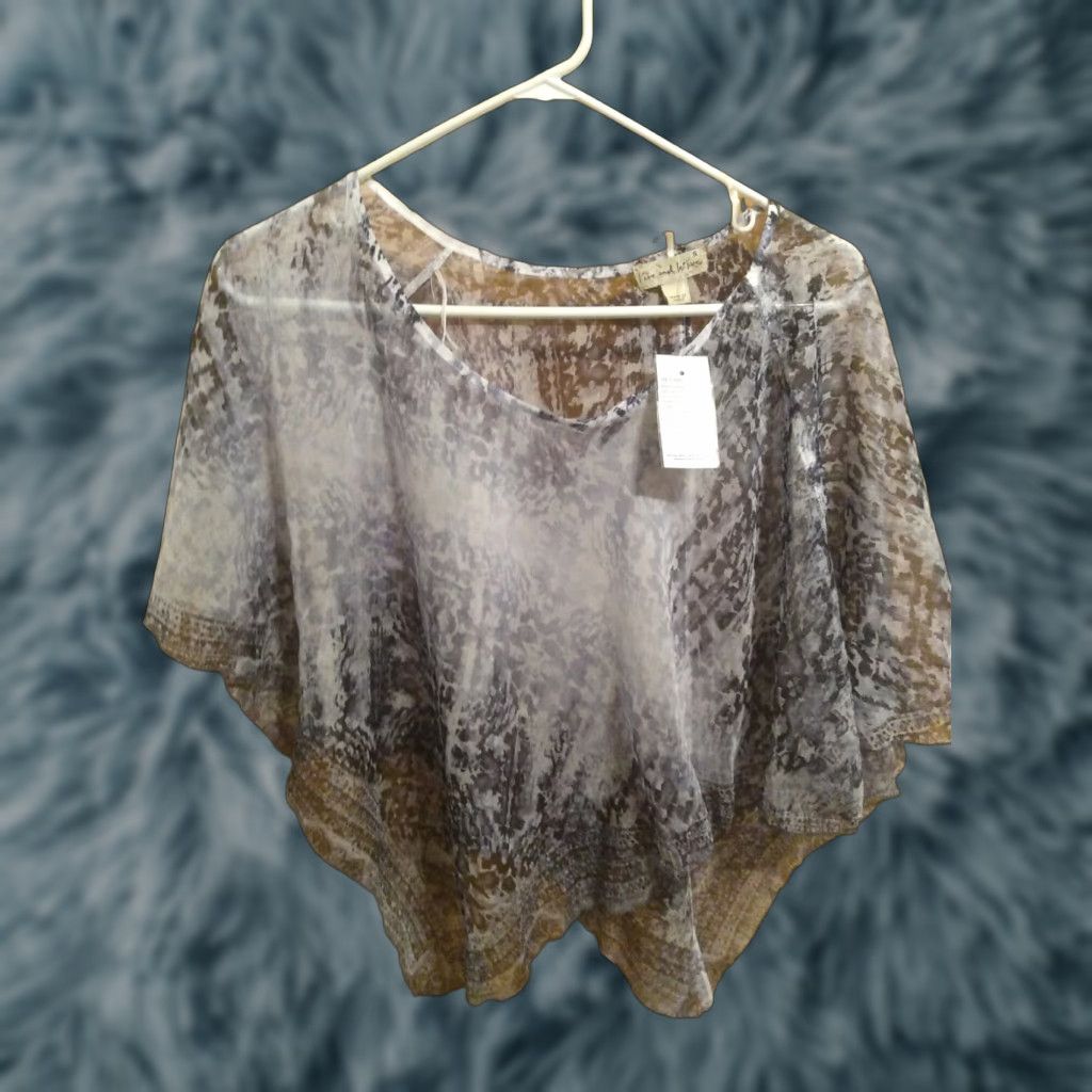 Olive LIVE AND LET LIVE Silk Shawl Women's Small Blue Off the Shoulder Geometric Lightweight NWT Shawl Style 90s? Size S / US 4 / IT 40 - 1 Thumbnail